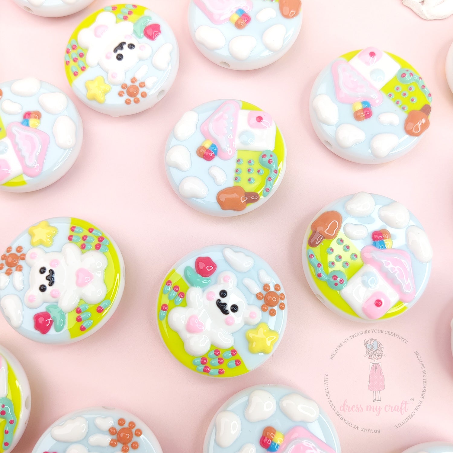Hand-painted Round Beads - Cute Bear