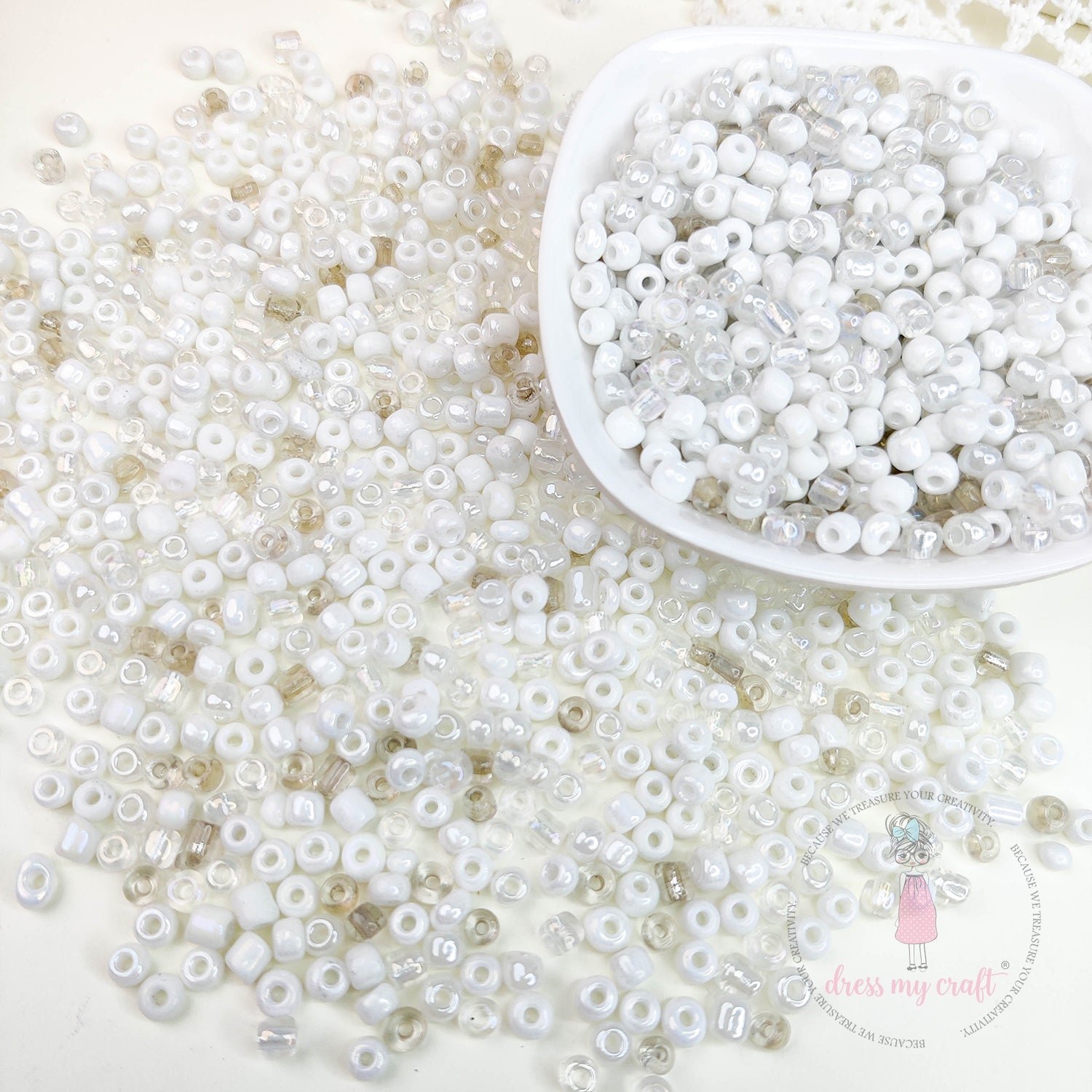 Acrylic Seed Beads - White Family