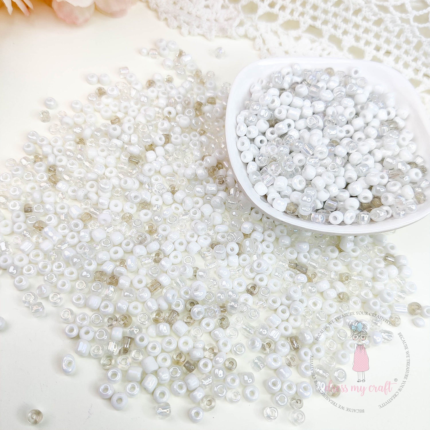 Acrylic Seed Beads - White Family