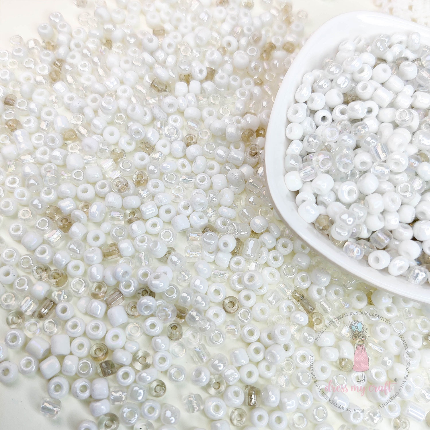 Acrylic Seed Beads - White Family