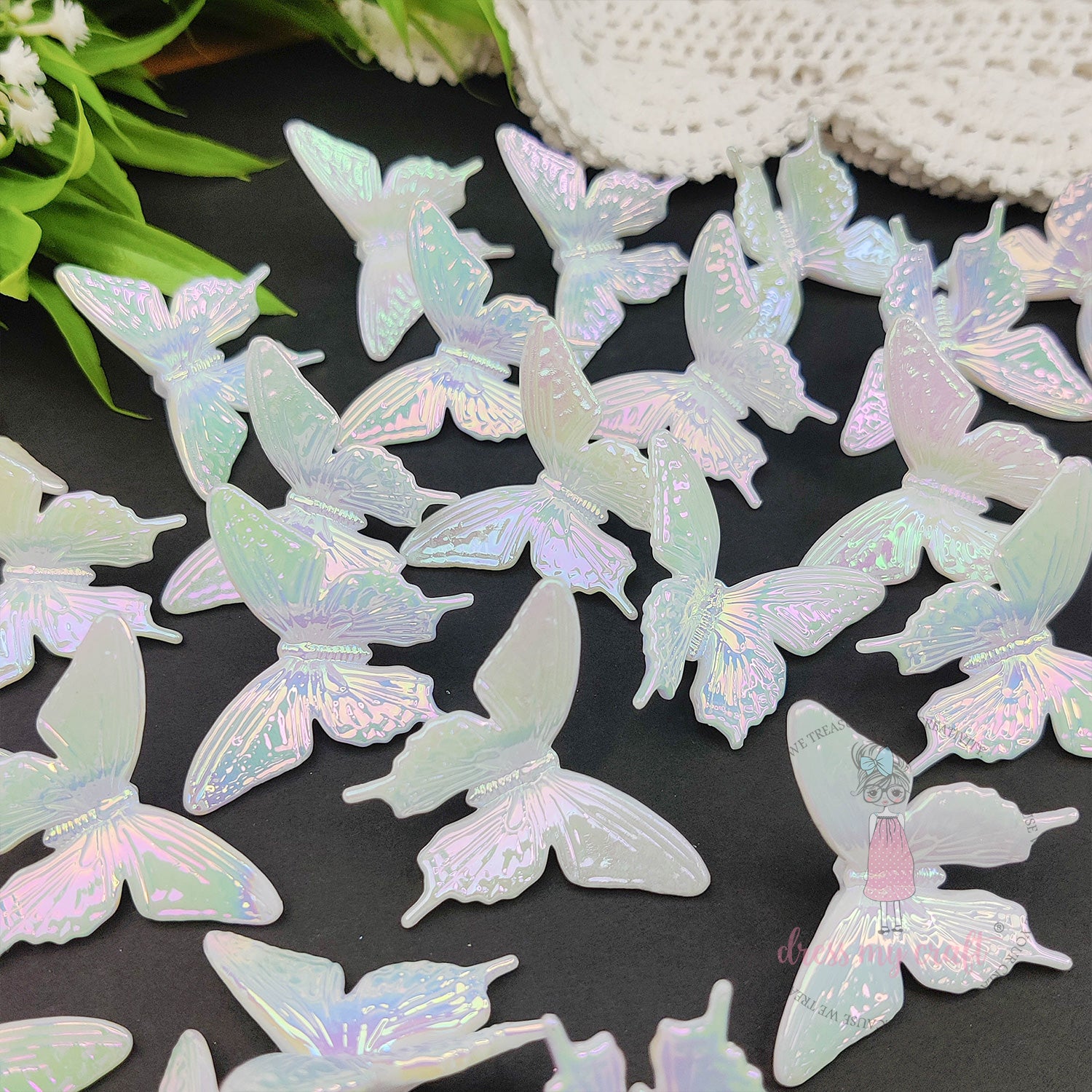Holographic Butterfly Beads - White