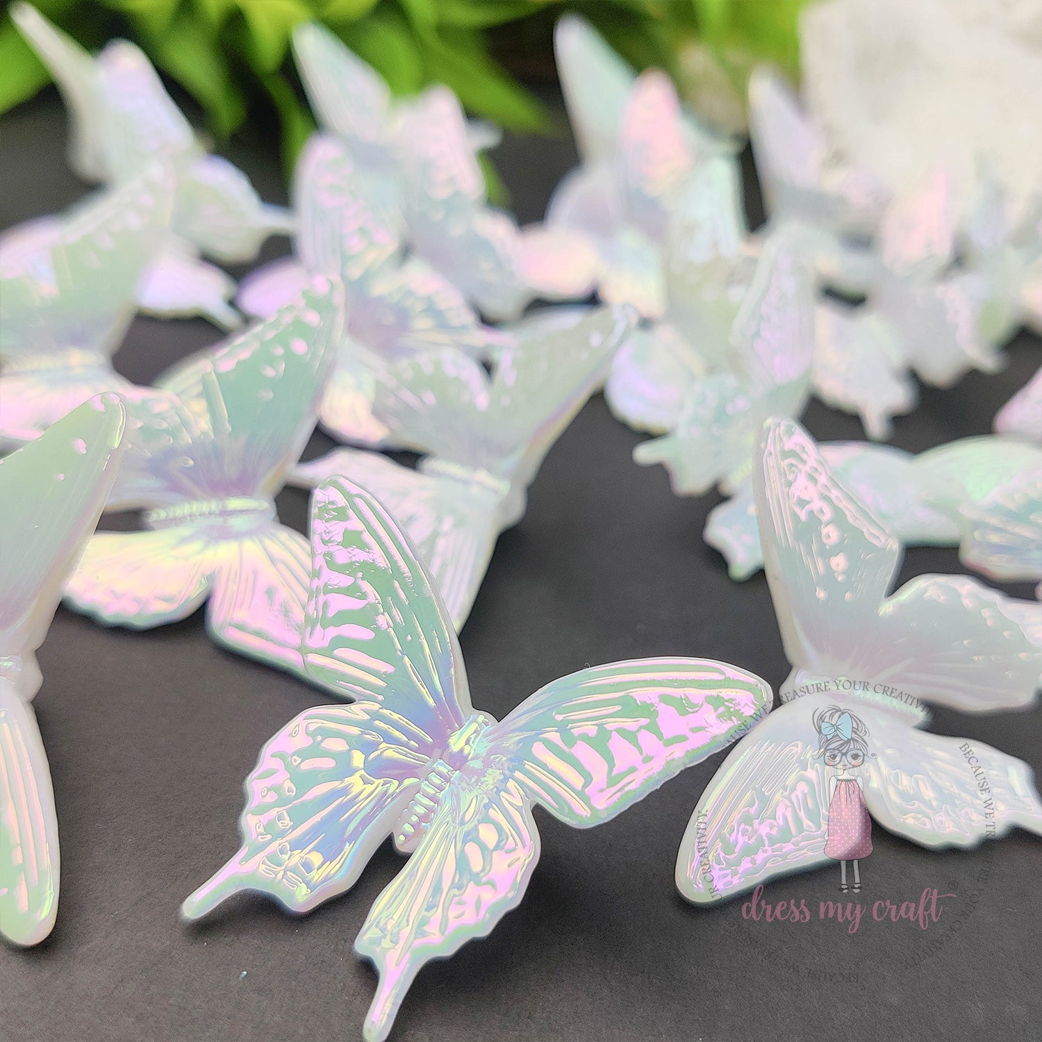 Holographic Butterfly Beads - White