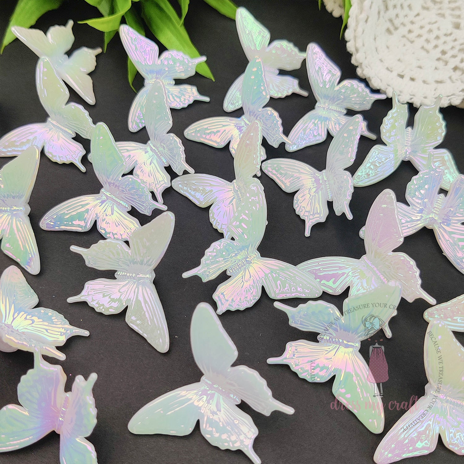 Holographic Butterfly Beads - White