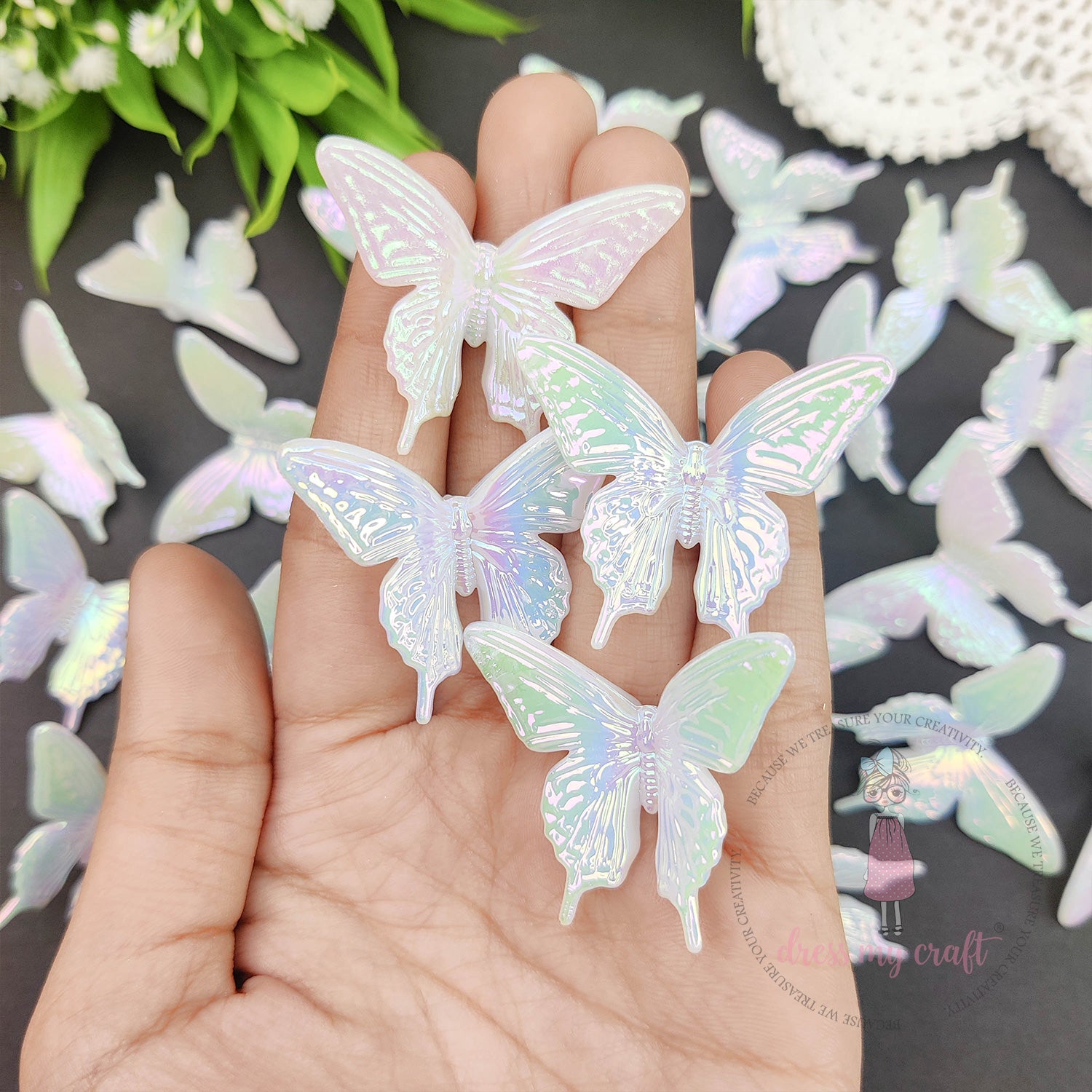 Holographic Butterfly Beads - White