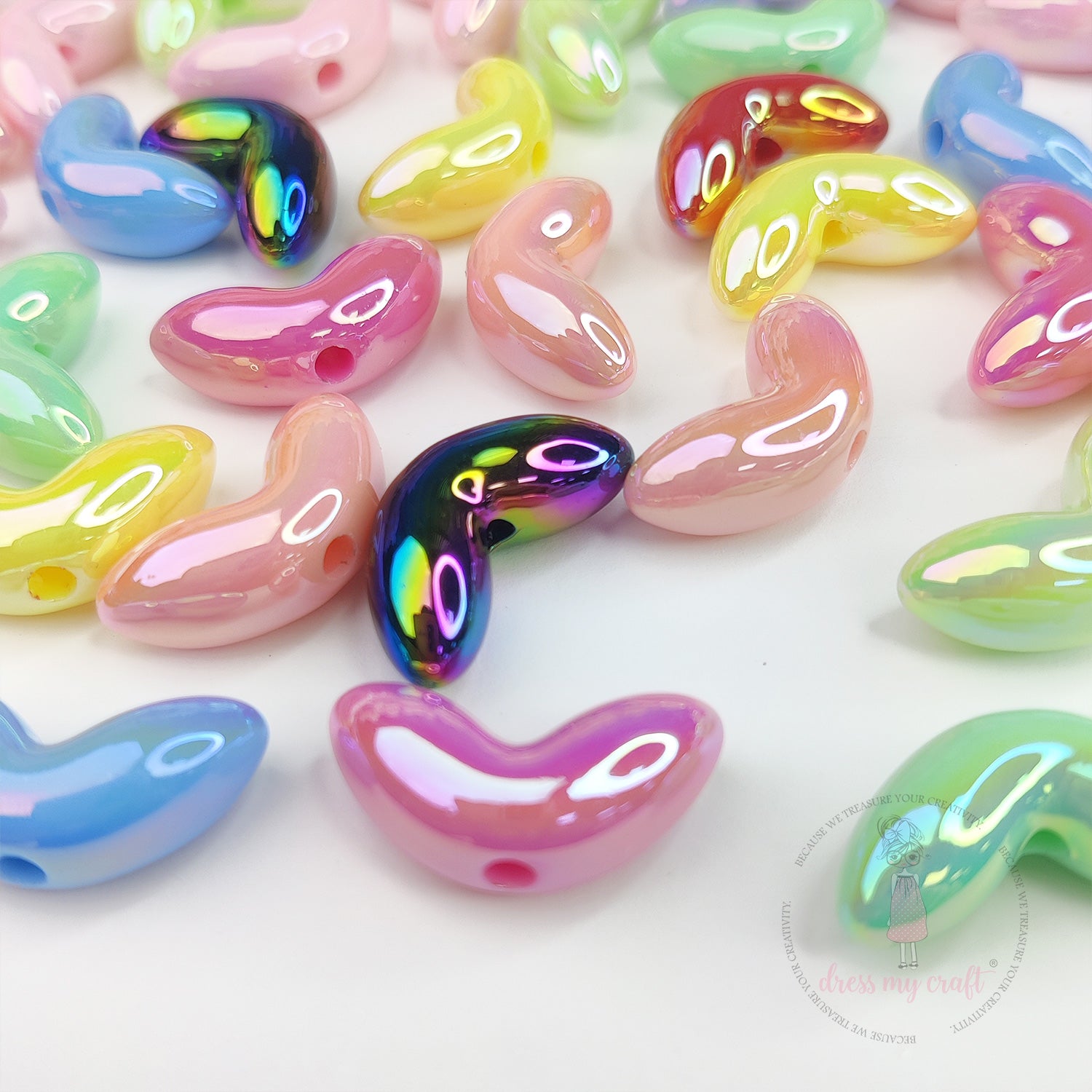 Multicolor Holographic Heart Beads
