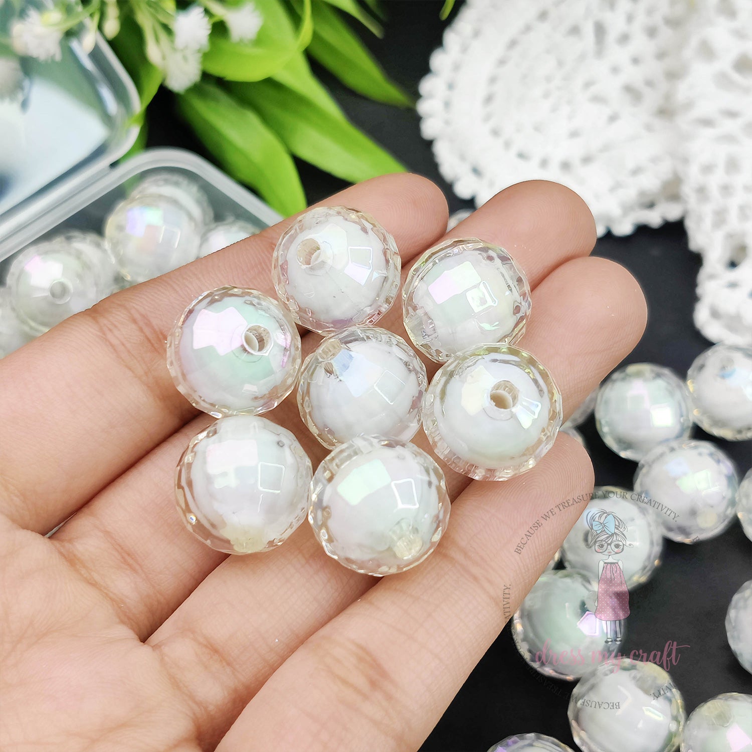 Round Crystal Beads - White