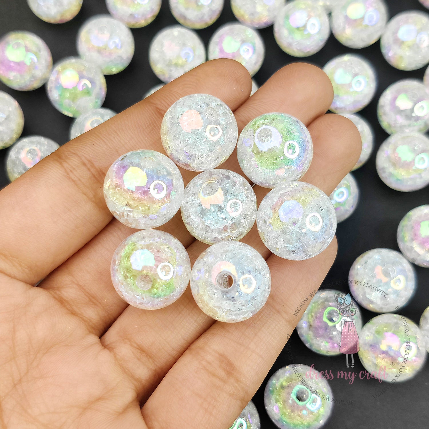 Rainbow Crackle Beads Round