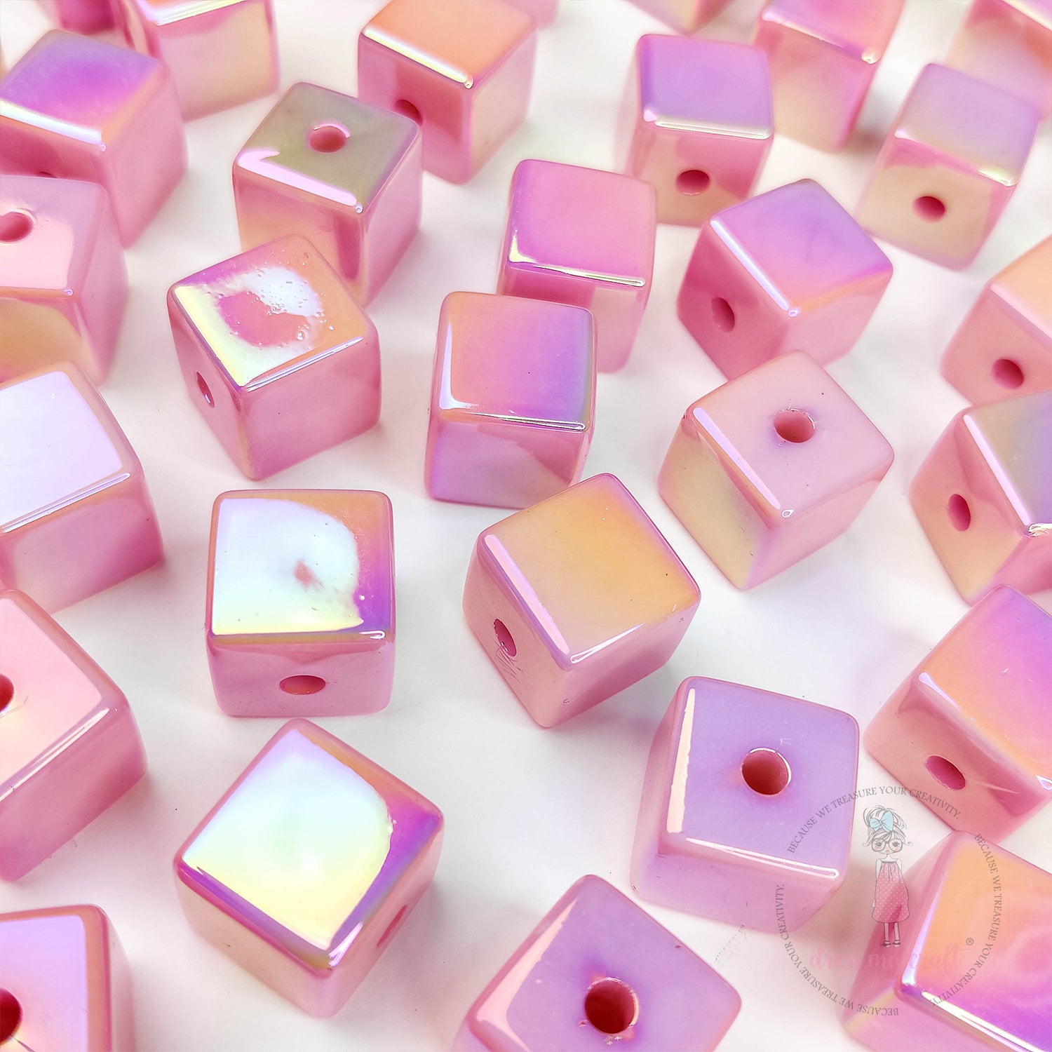 Holographic Acrylic Square Beads - Blush Pink