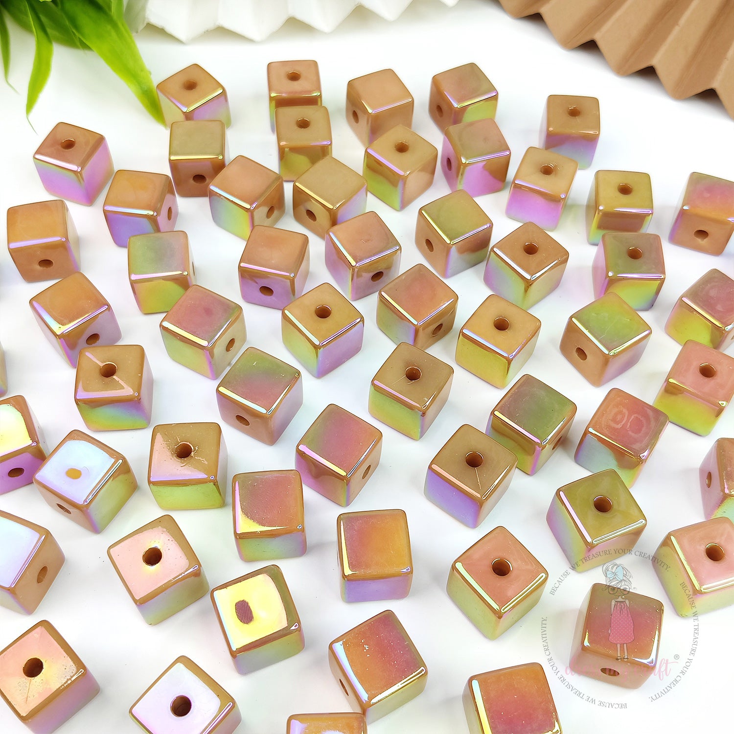 Holographic Acrylic Square Beads - Brown