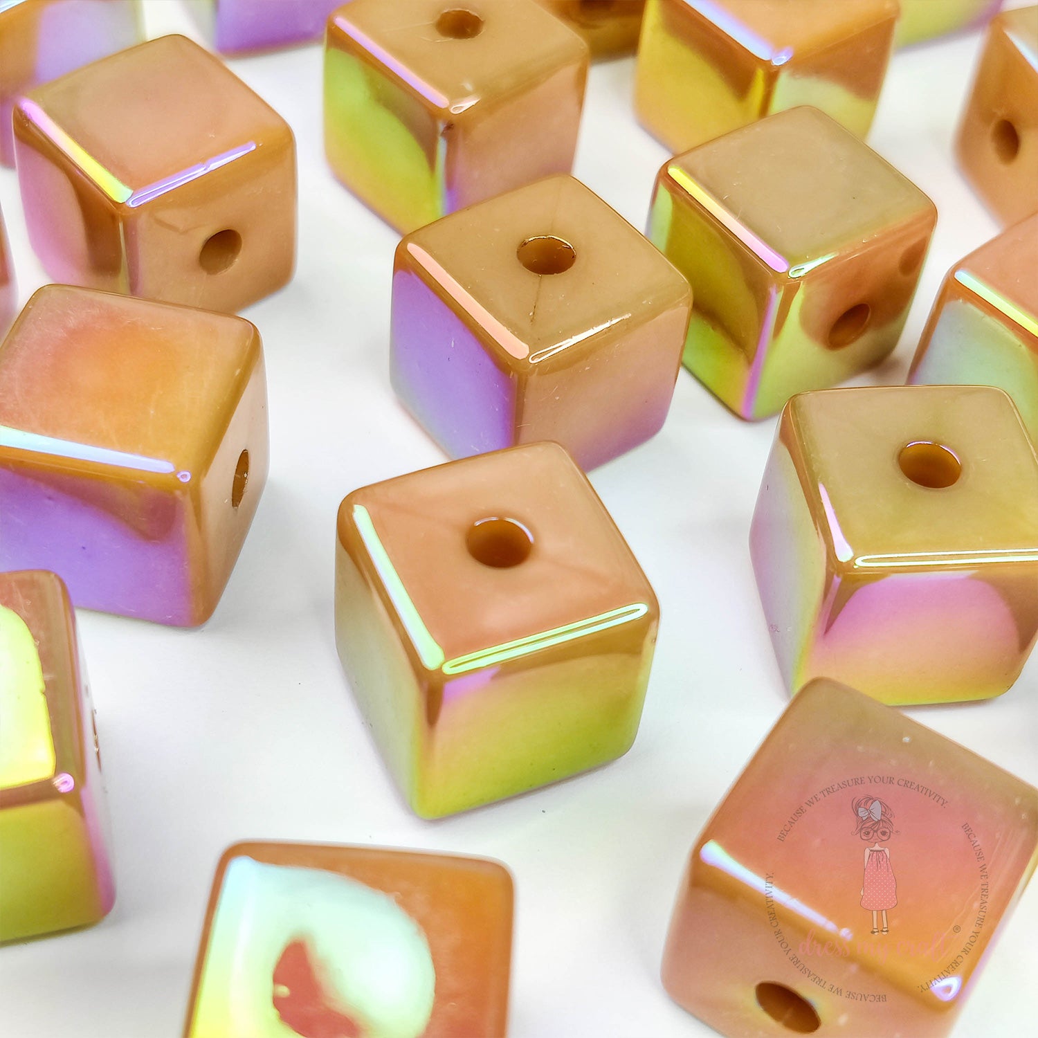 Holographic Acrylic Square Beads - Brown