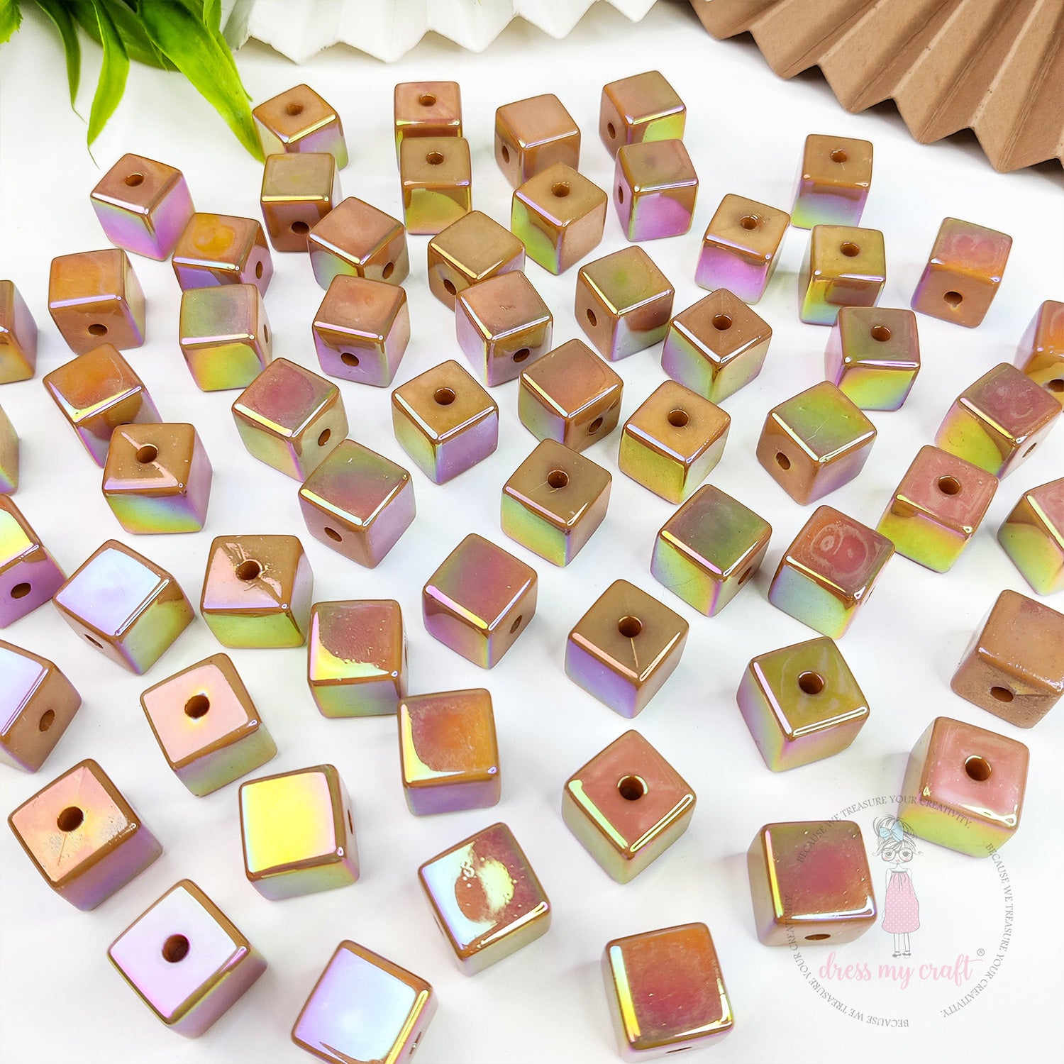 Holographic Acrylic Square Beads - Brown