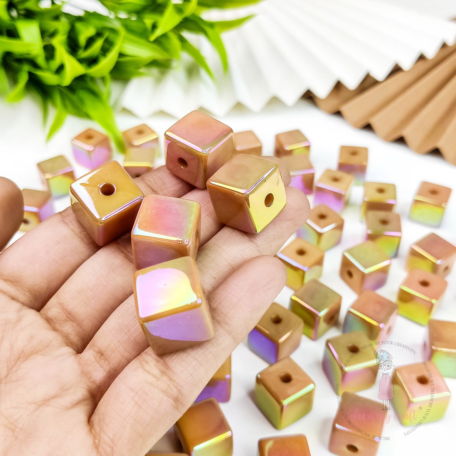 Holographic Acrylic Square Beads - Brown