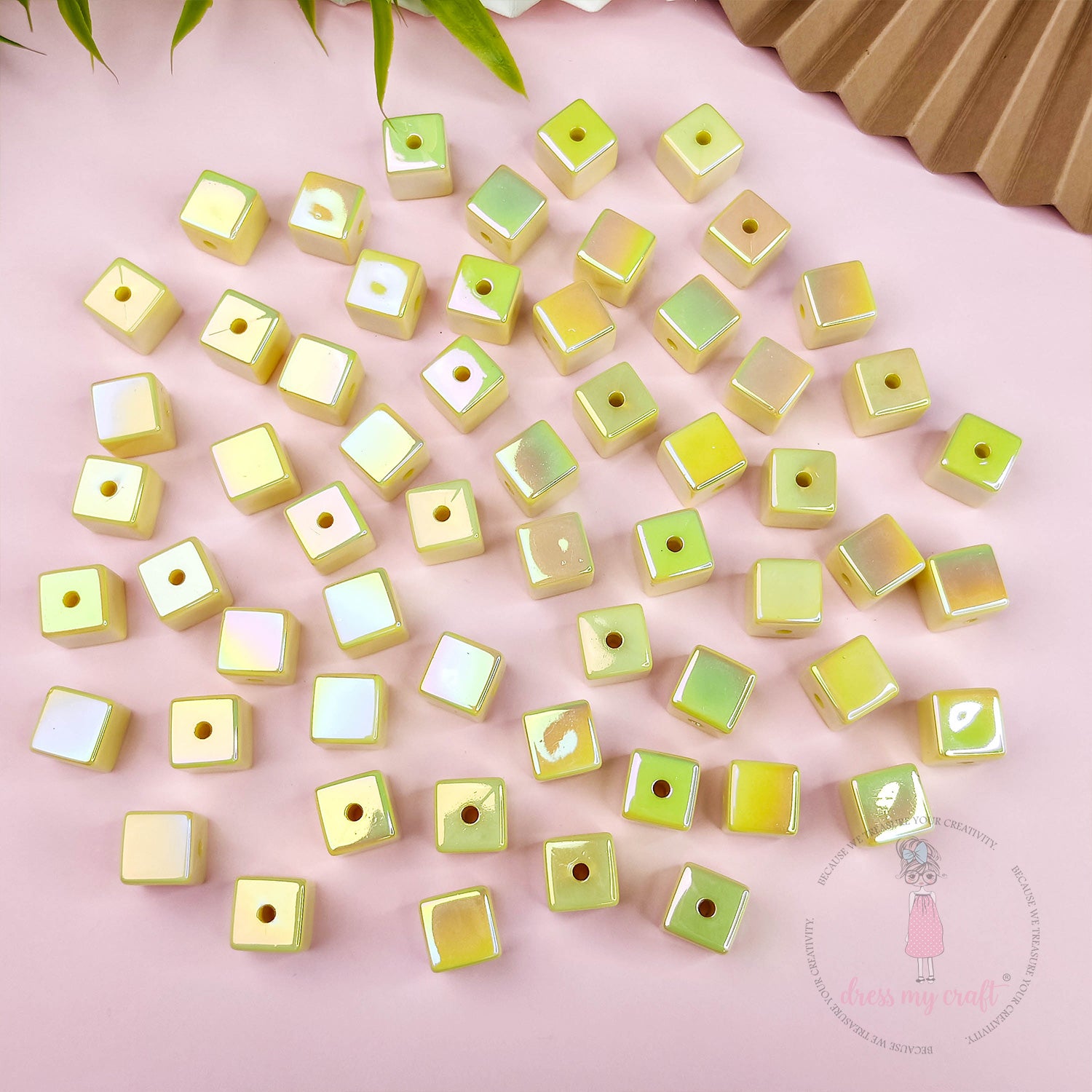 Holographic Acrylic Square Beads - Yellow