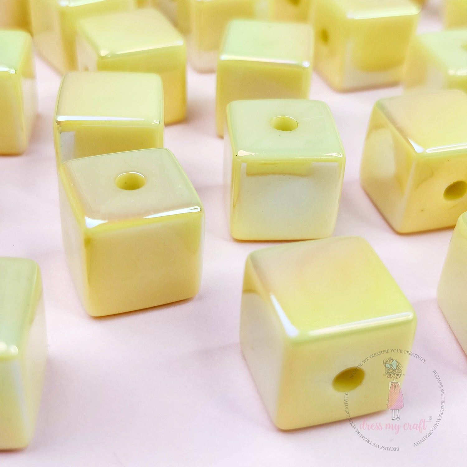 Holographic Acrylic Square Beads - Yellow