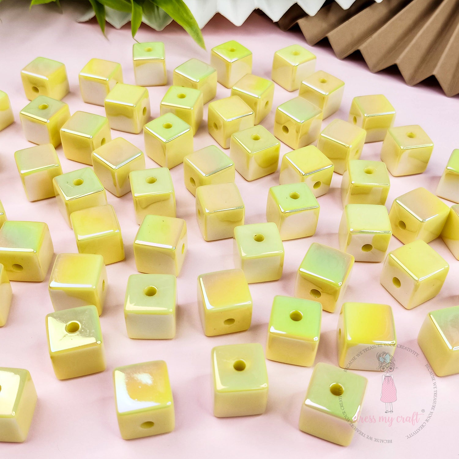Holographic Acrylic Square Beads - Yellow
