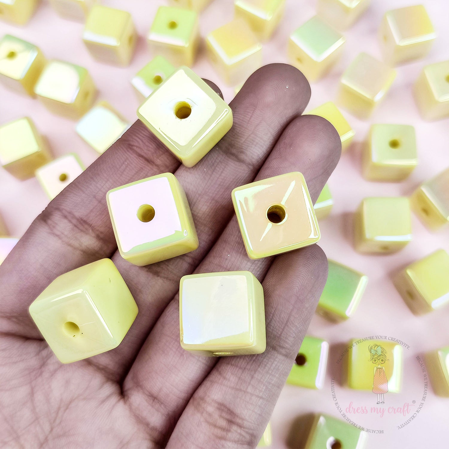 Holographic Acrylic Square Beads - Yellow