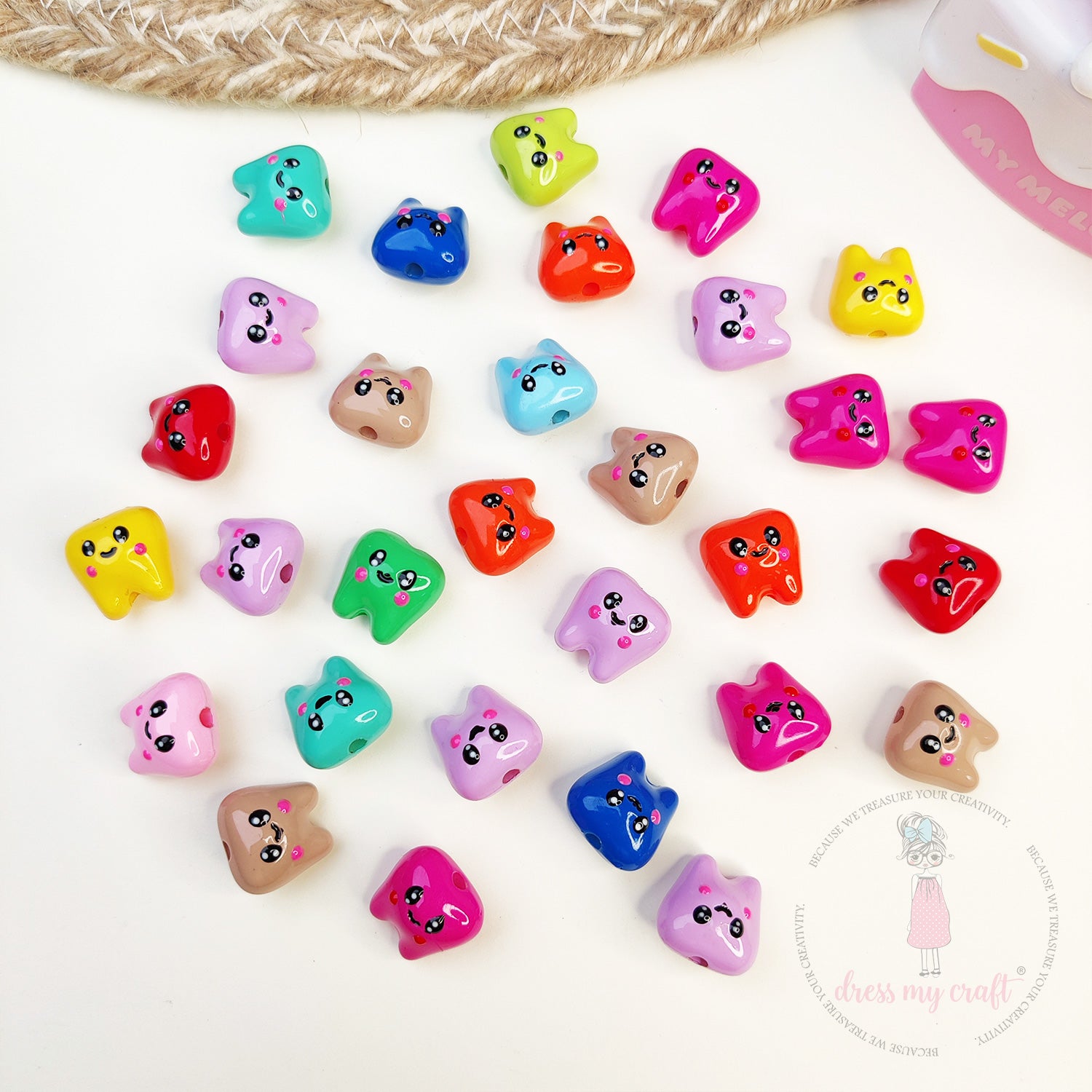 Multicolor Hand Painted Tooth Beads
