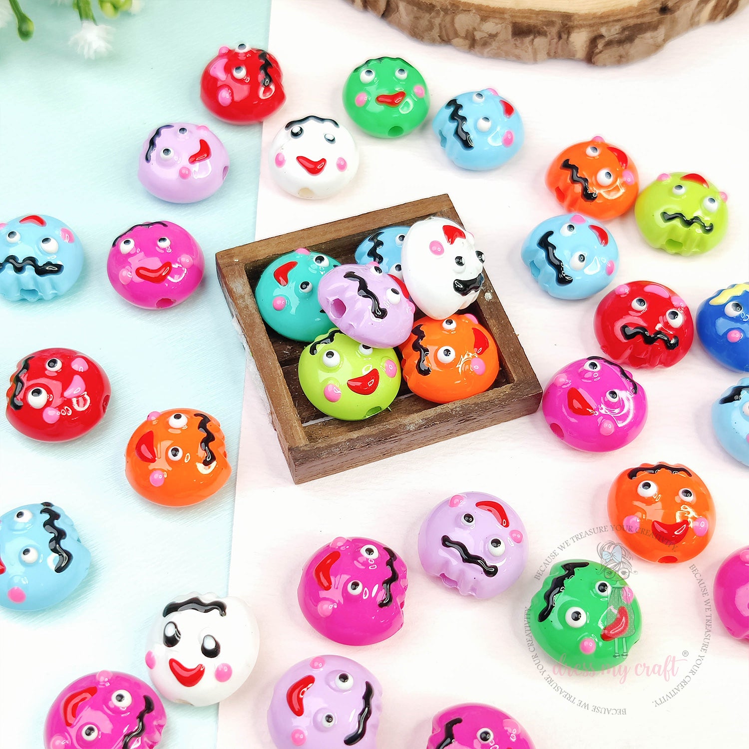 Multicolor Hand Painted Smiley Beads