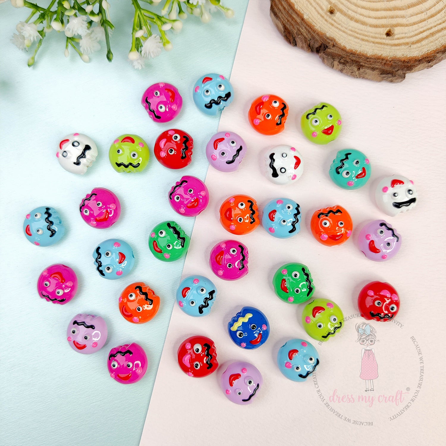 Multicolor Hand Painted Smiley Beads