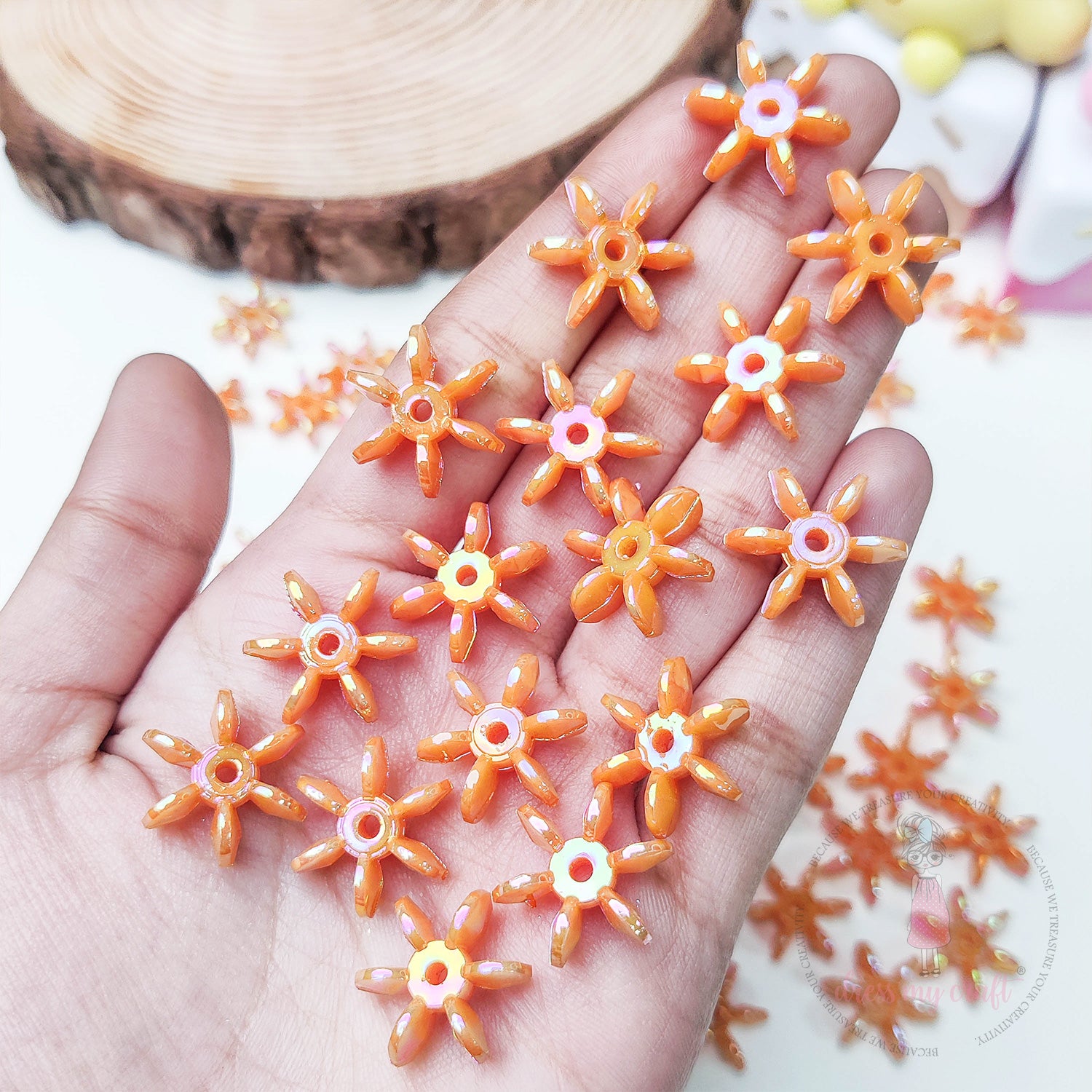 Holographic Star Flake Beads - Orange