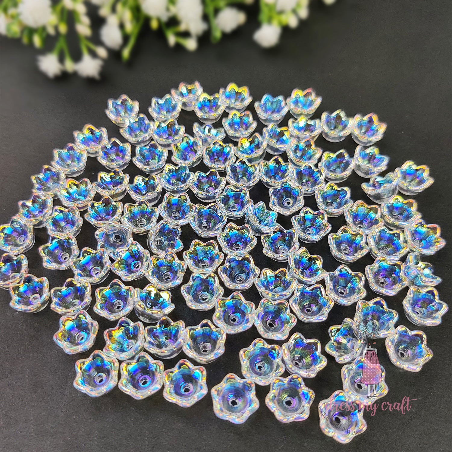 Holographic Tulip Flower Bead Caps