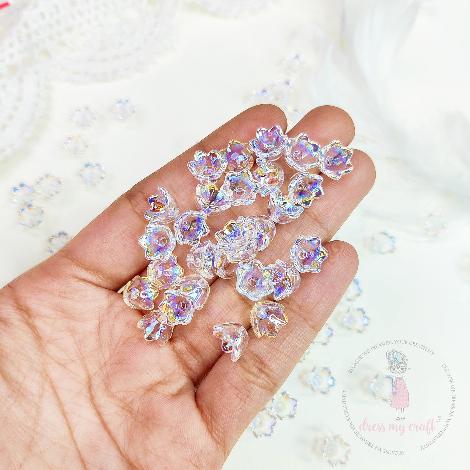 Holographic Tulip Flower Bead Caps