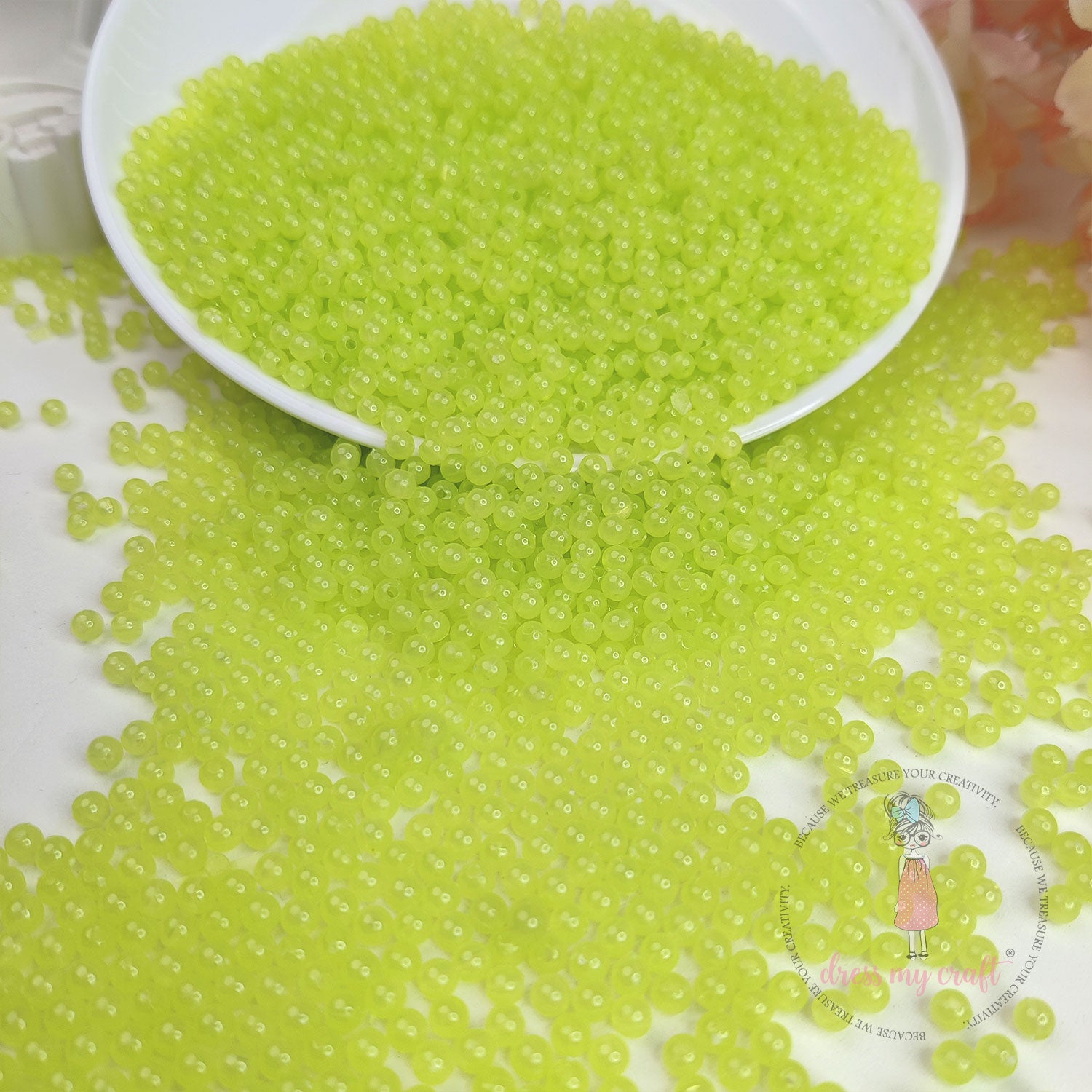 Round Acrylic Beads - Lemon Green