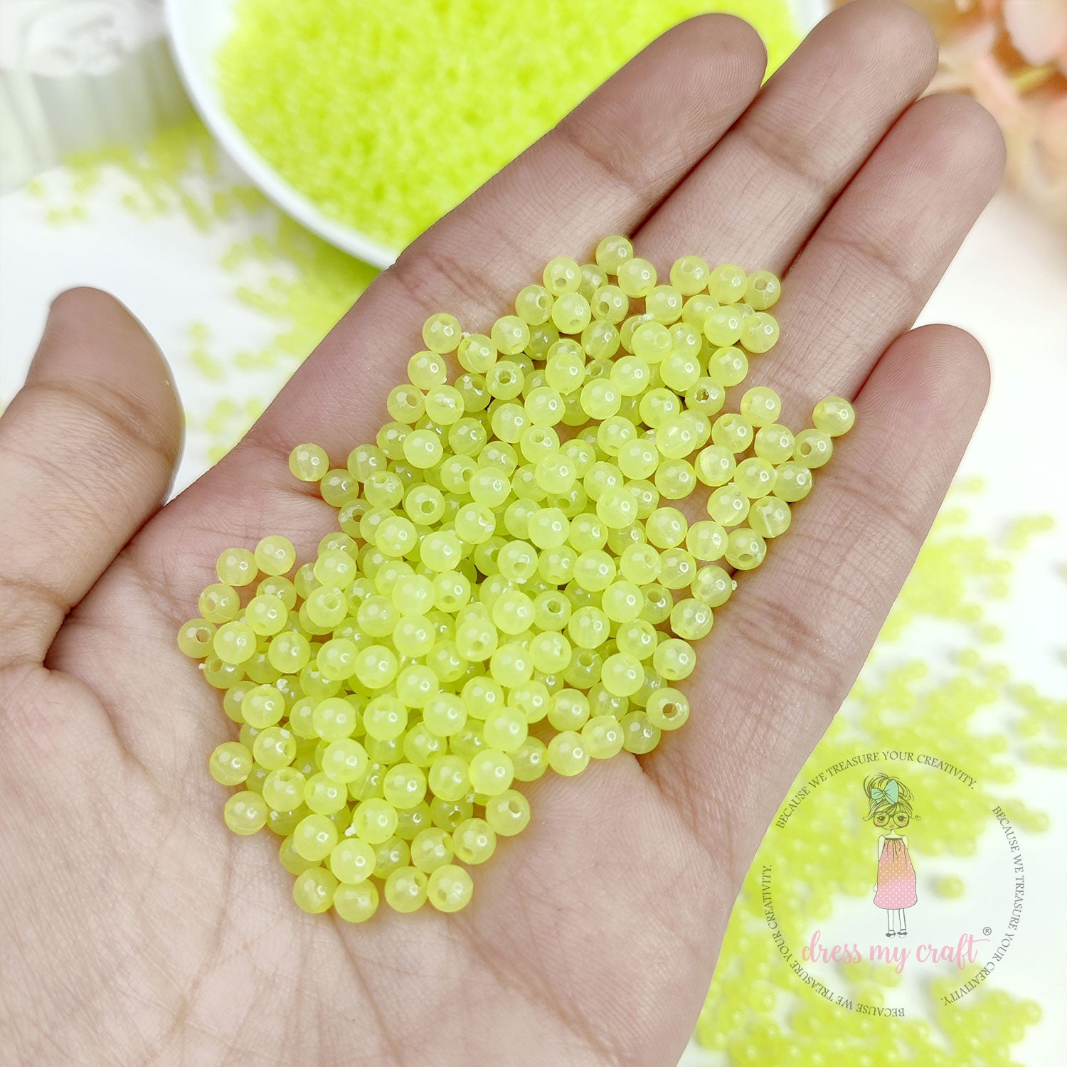 Round Acrylic Beads - Lemon Green