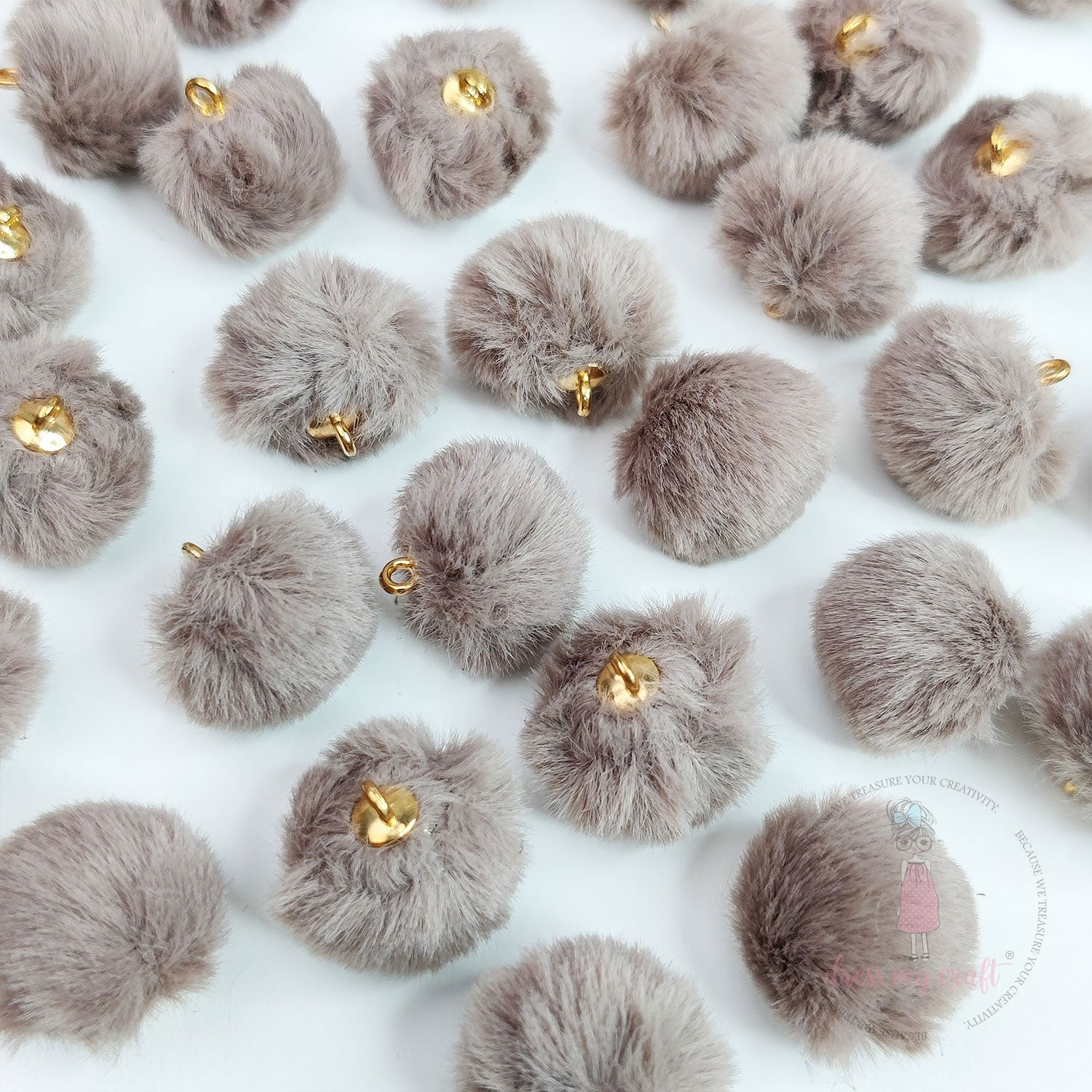 Pastel Pom Poms With Loop - Dark Brown