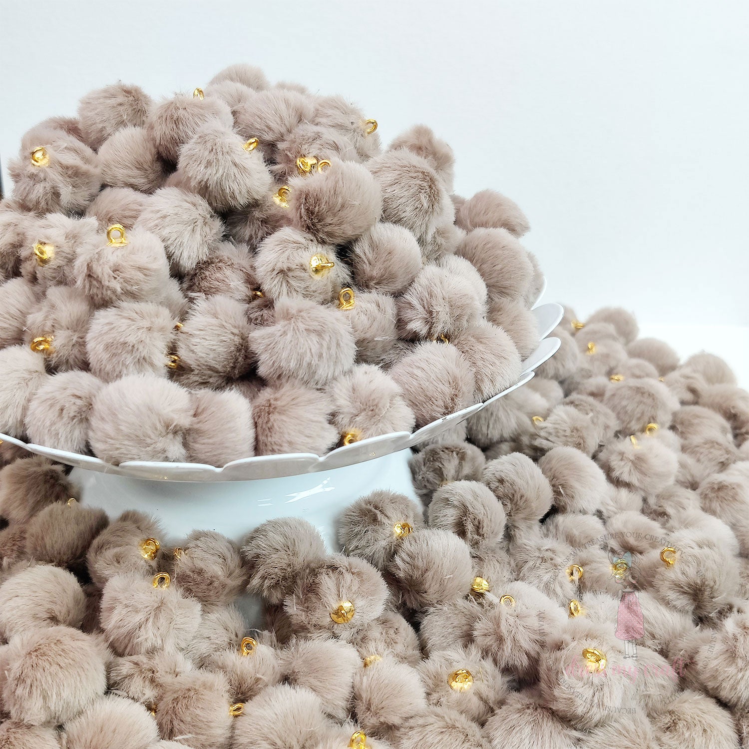 Pastel Pom Poms With Loop - Dark Brown