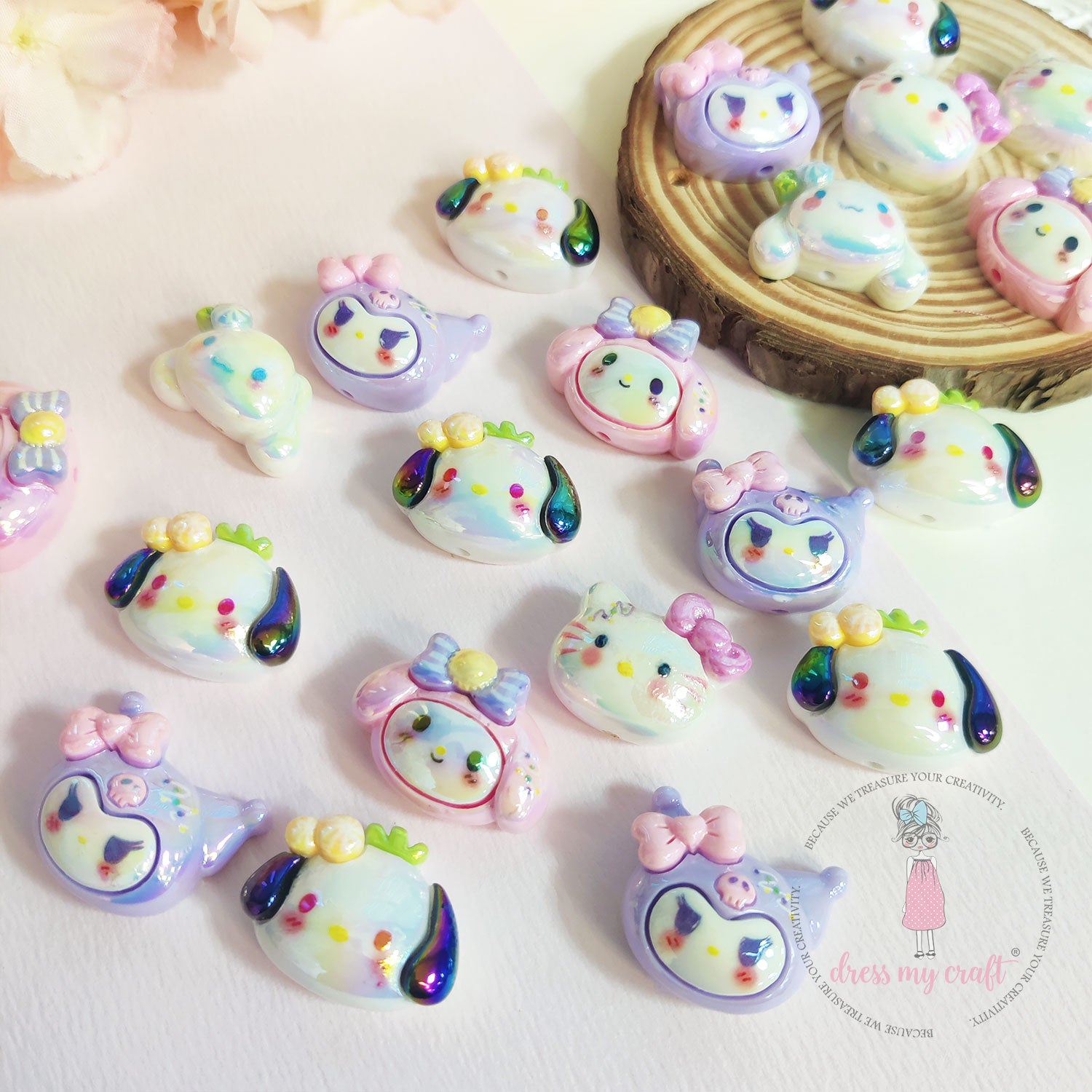 Holographic Kitty & Friends Acrylic Beads