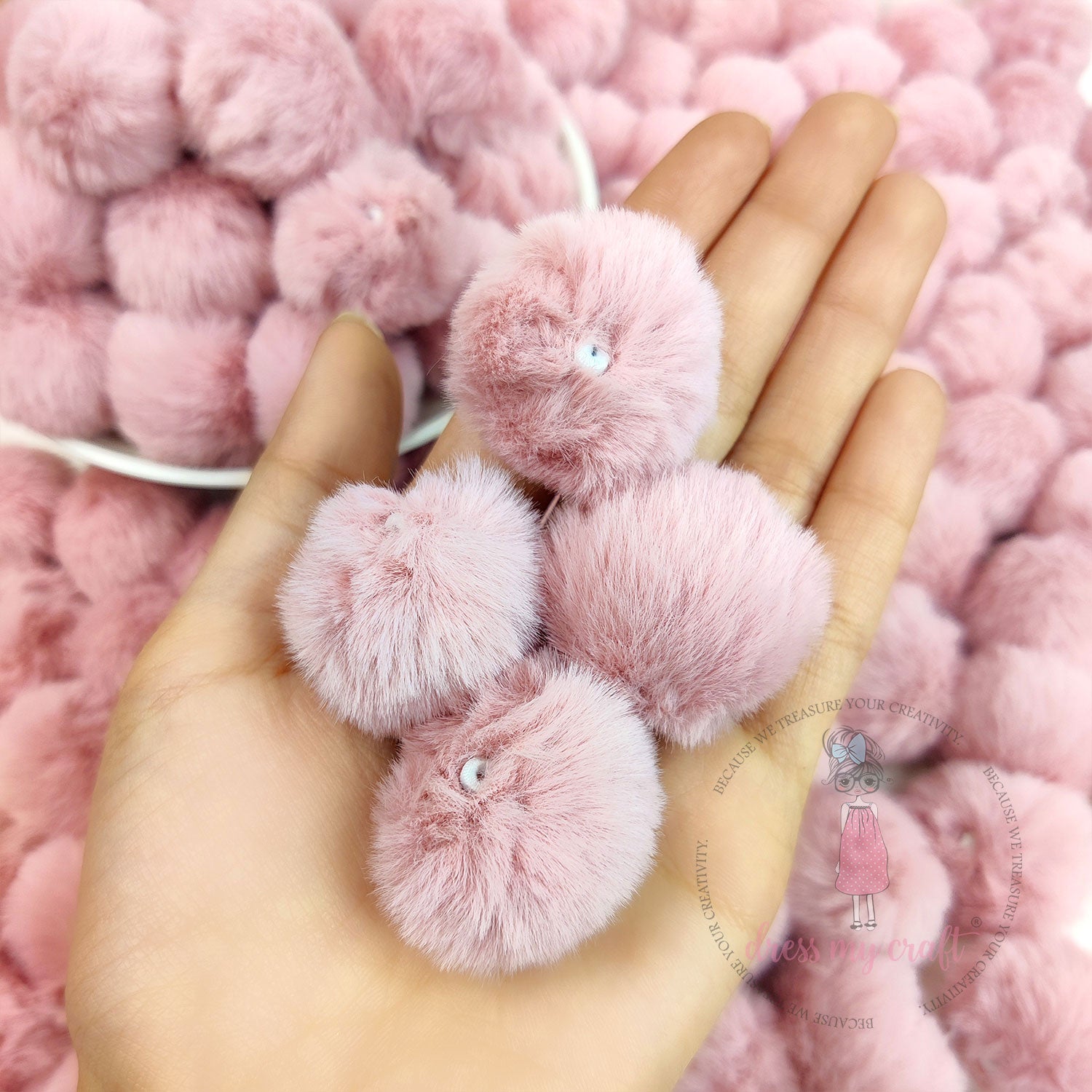 Tea Rose Pastel Pom Poms With Loop - Big