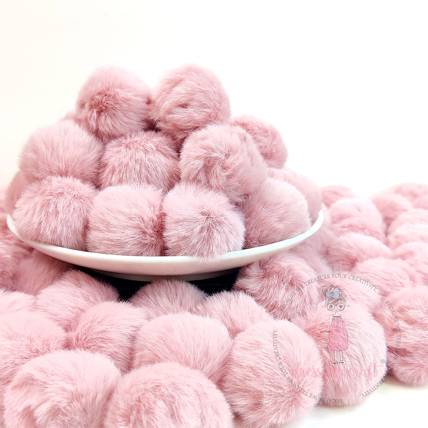 Tea Rose Pastel Pom Poms With Loop - Big