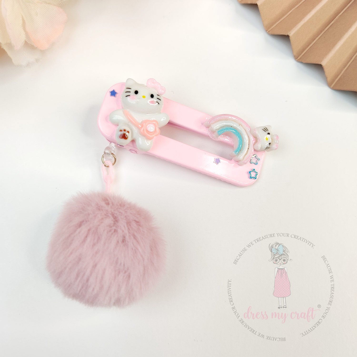 Tea Rose Pastel Pom Poms With Loop - Big