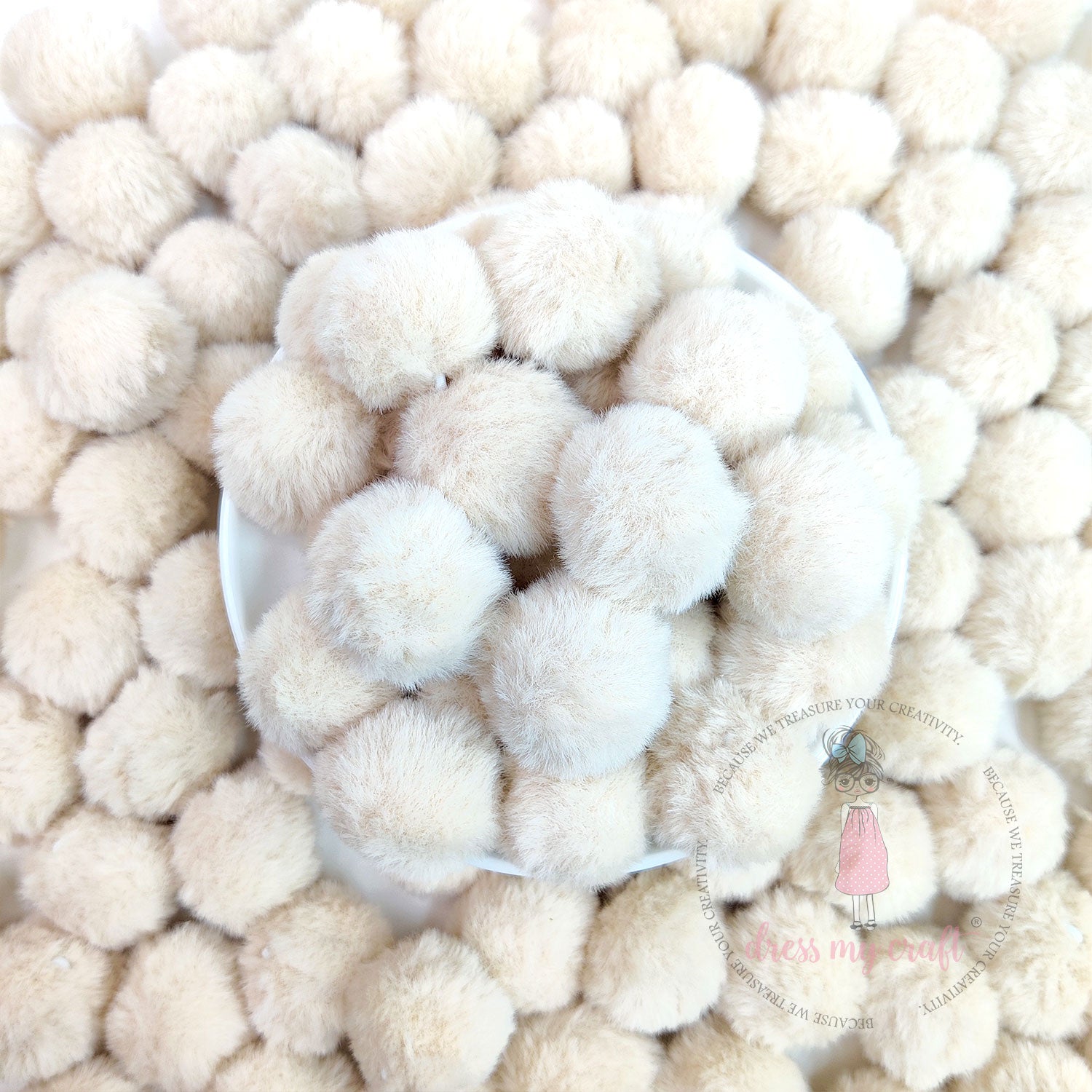 Beige Pastel Pom Poms With Loop - Big