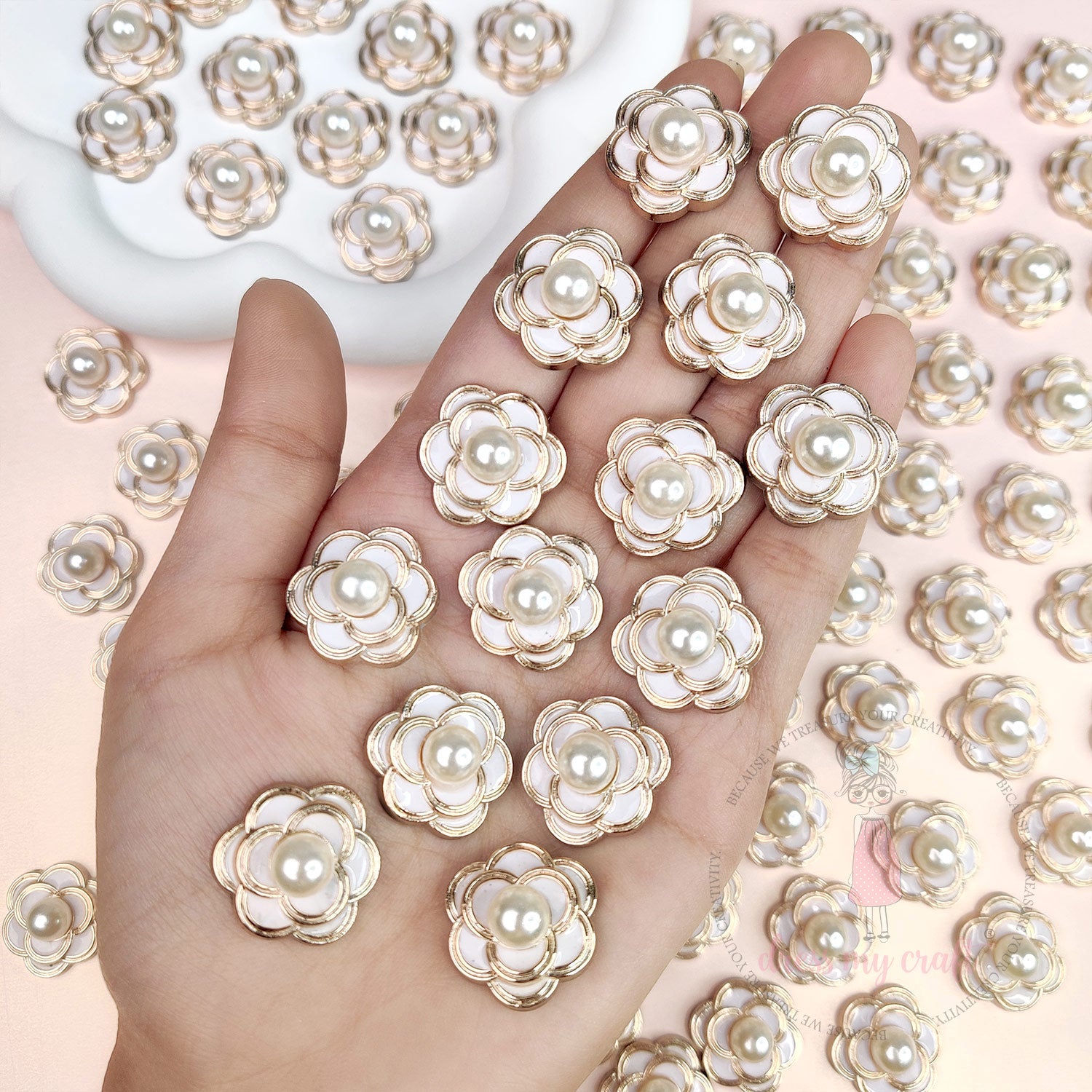 Royal Rosette Flat Back Charms - White