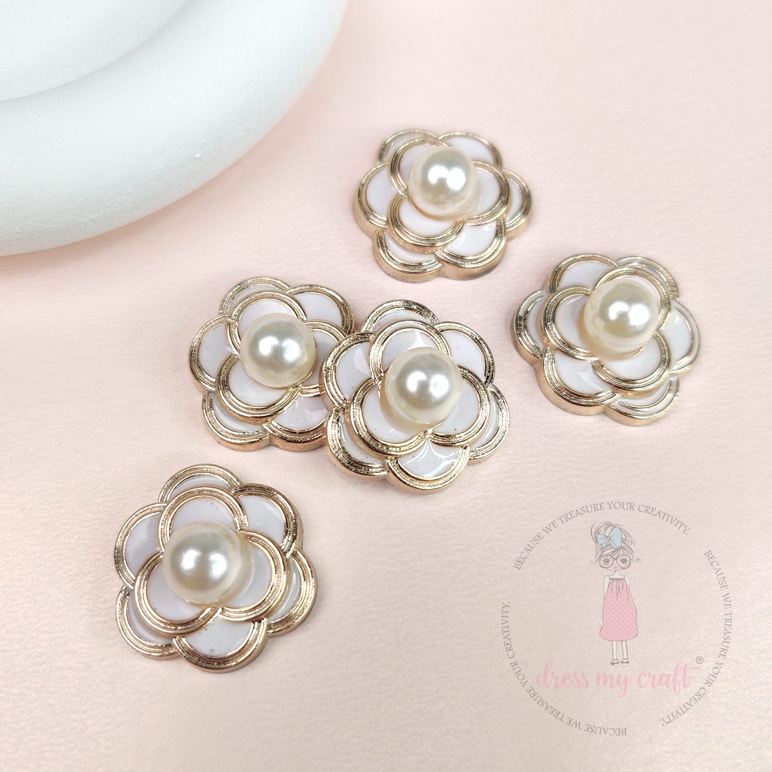 Royal Rosette Flat Back Charms - White