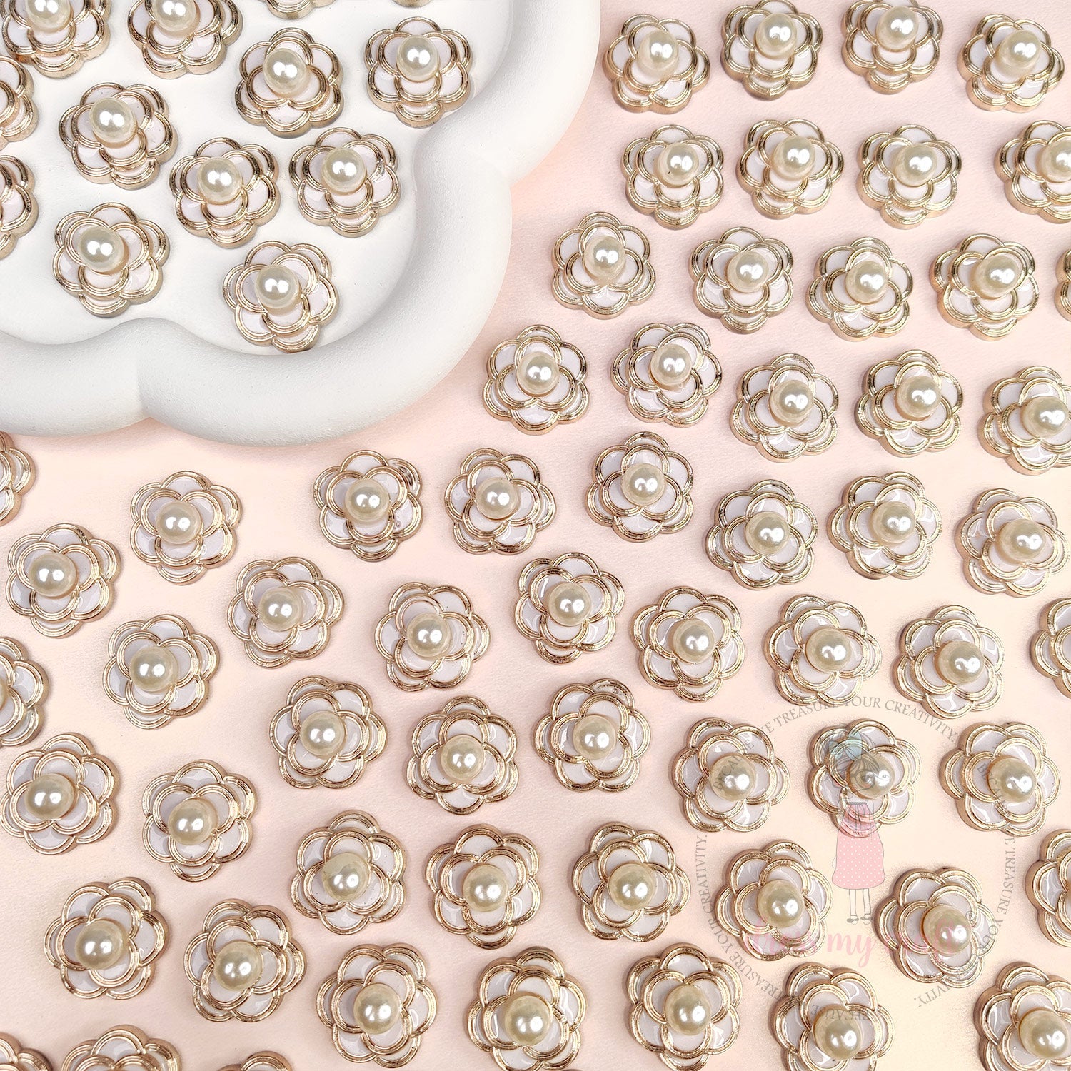 Royal Rosette Flat Back Charms - White
