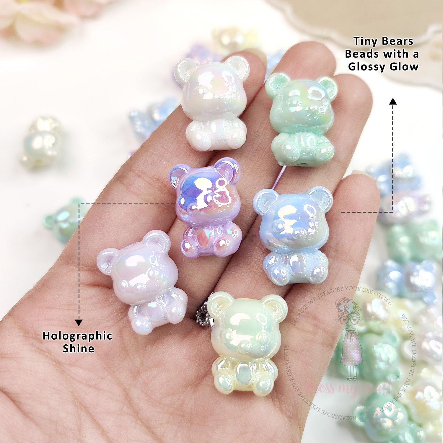 3D Holographic Multicolor Bear Beads