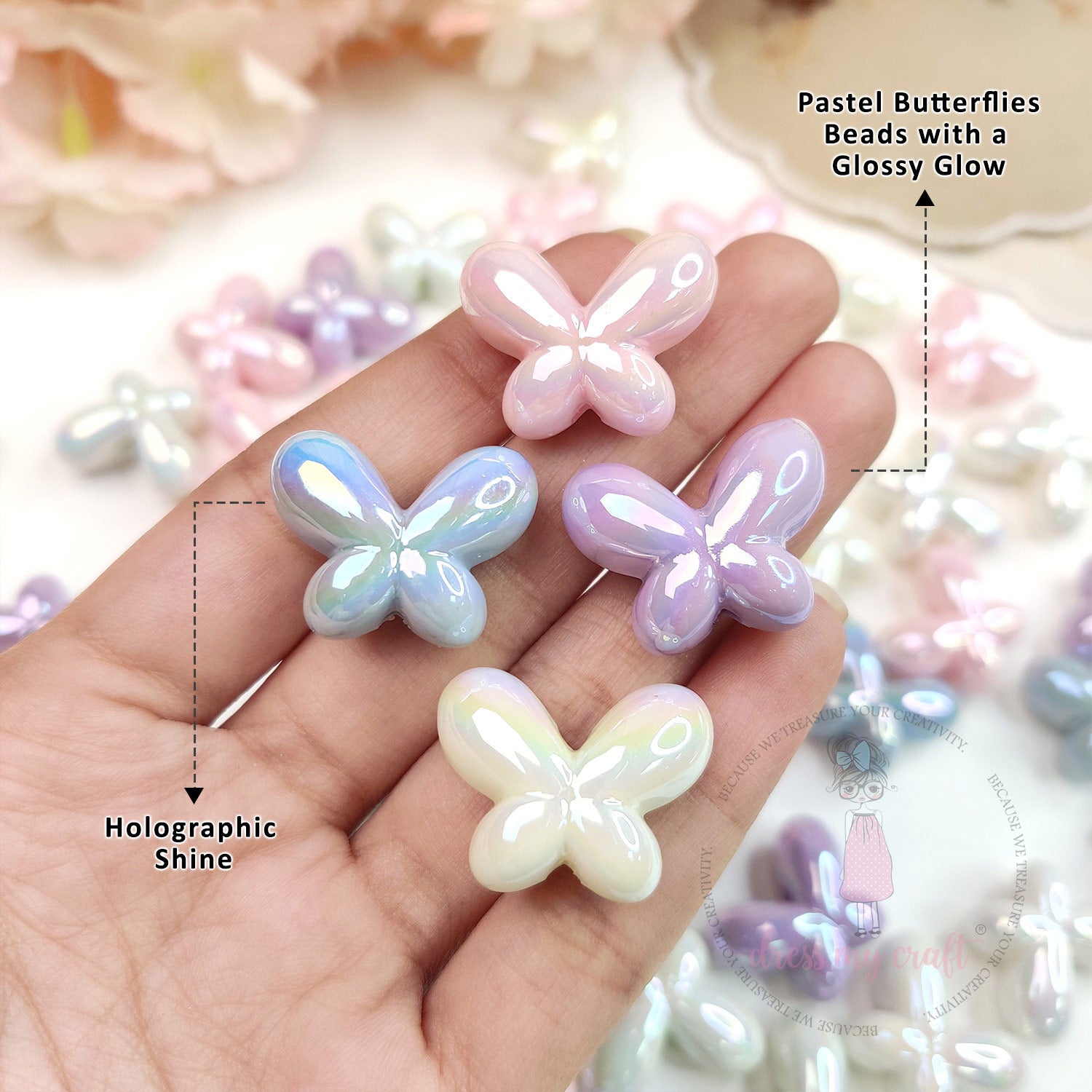 3D Holographic Multicolor Butterfly Beads