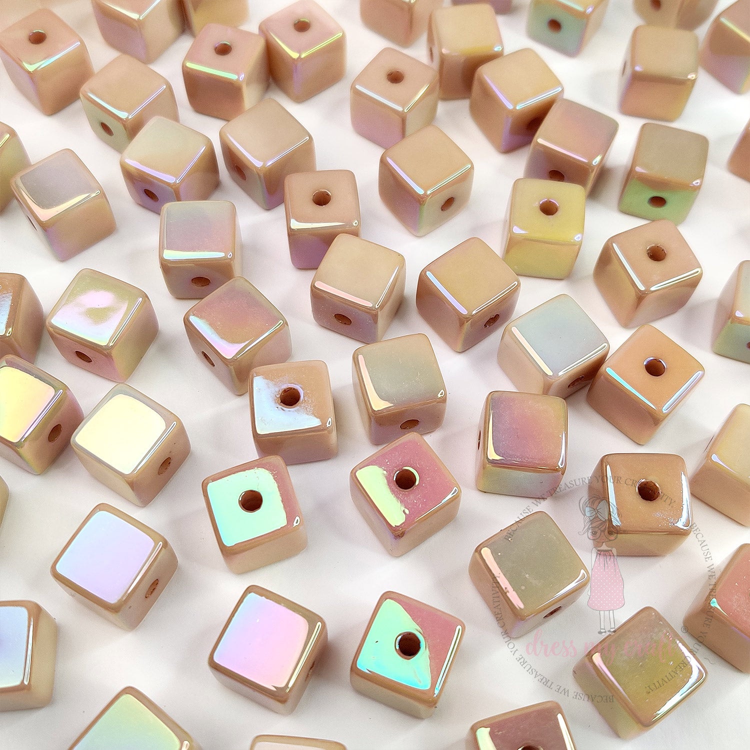 Holographic Acrylic Square Beads - Light Brown