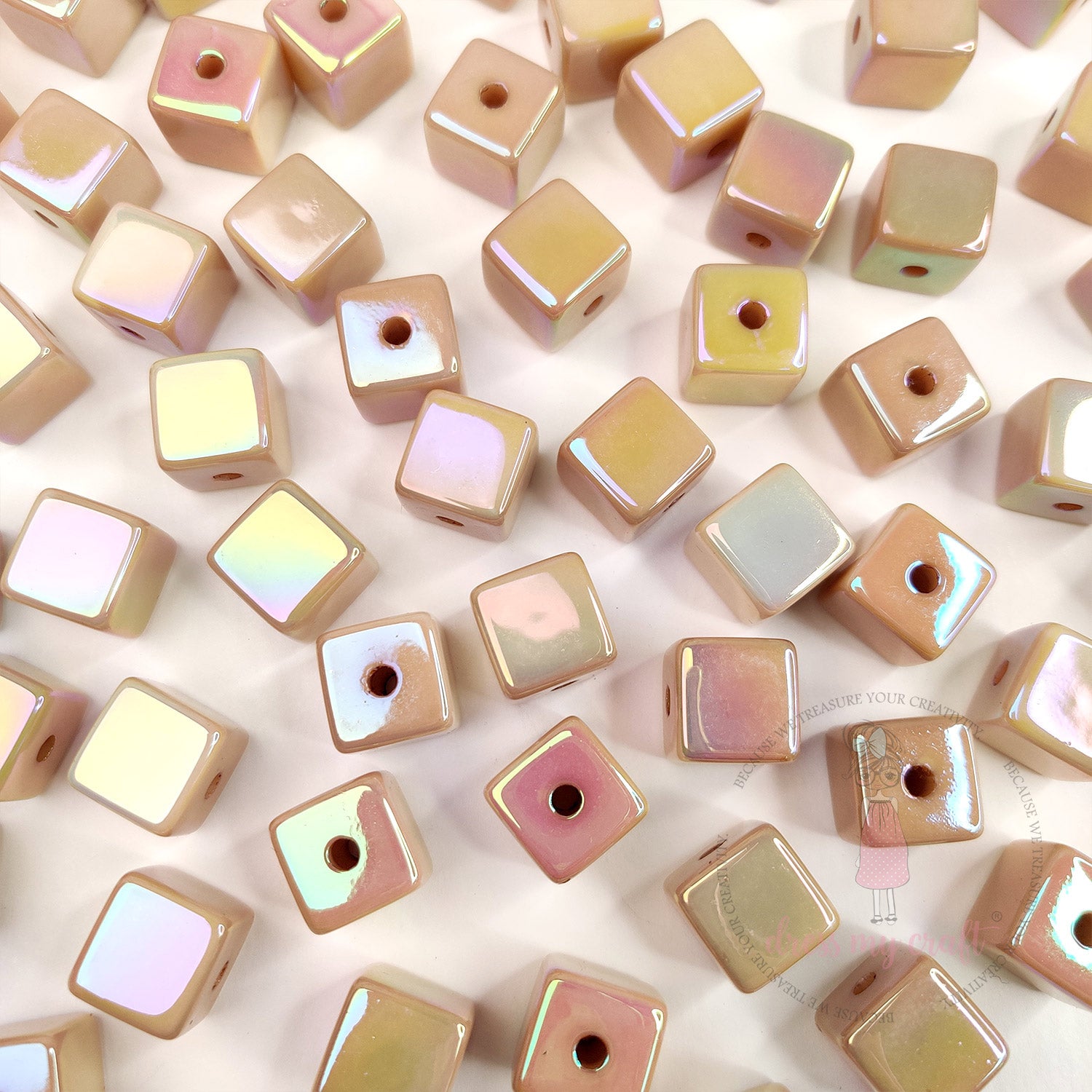 Holographic Acrylic Square Beads - Light Brown
