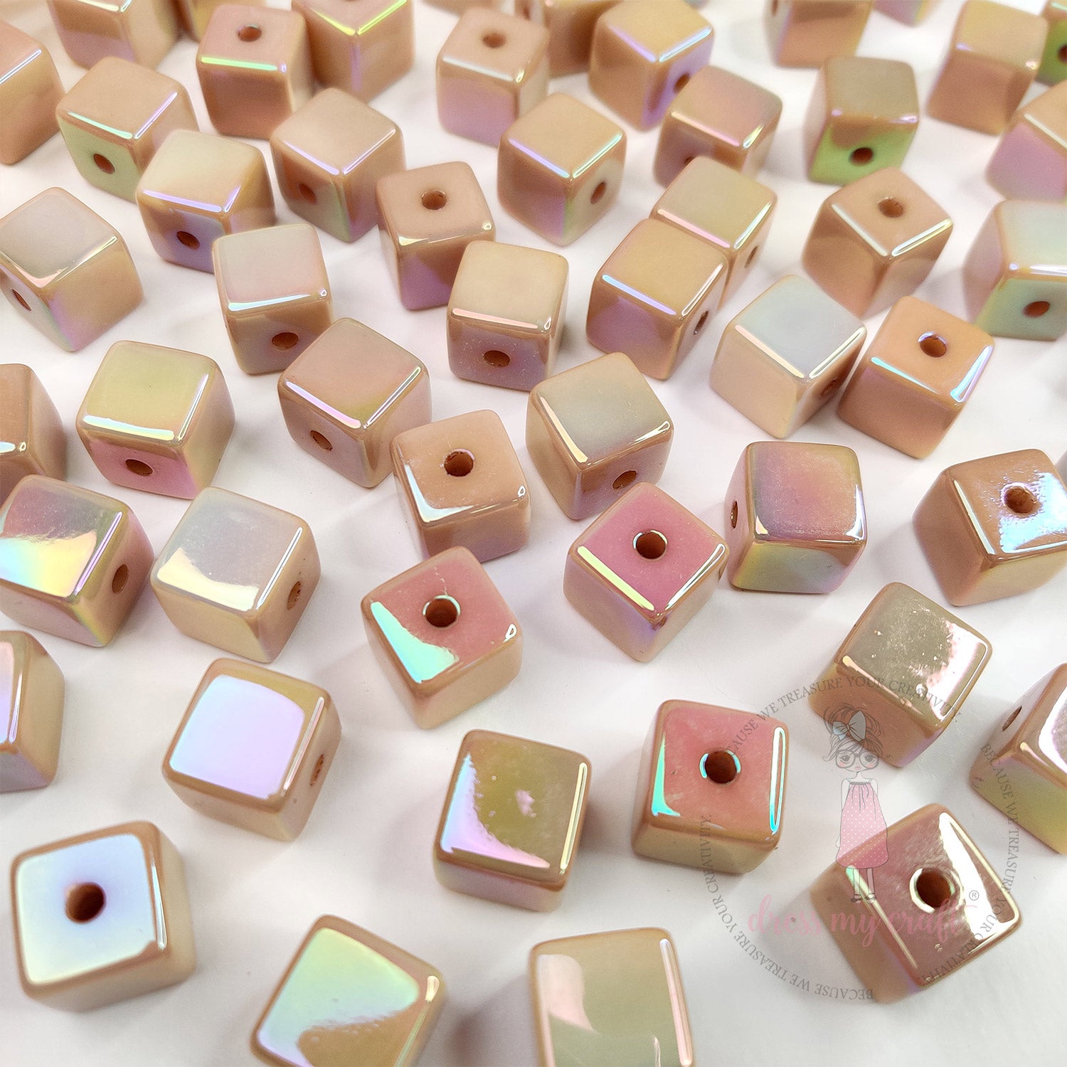 Holographic Acrylic Square Beads - Light Brown