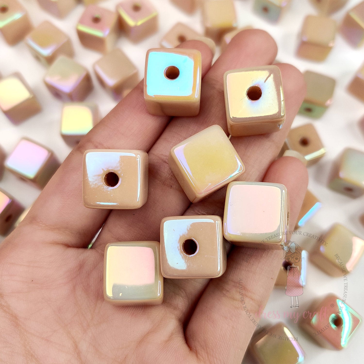 Holographic Acrylic Square Beads - Light Brown