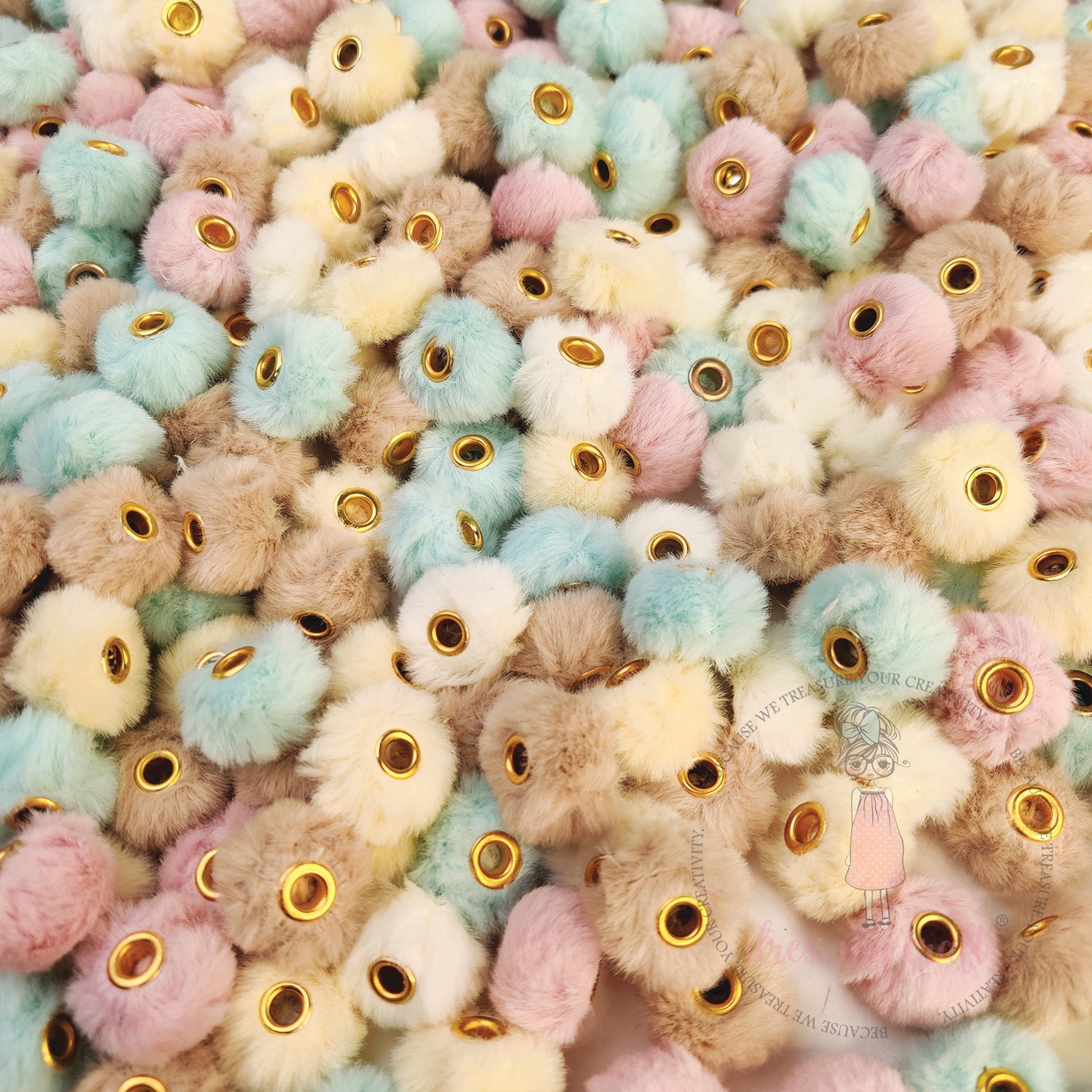 Bead Pom Poms With Hole - Assorted Color