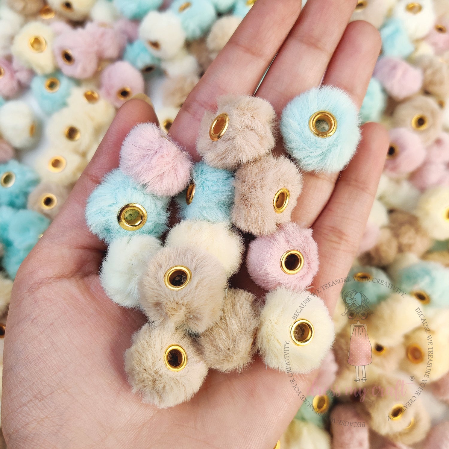 Bead Pom Poms With Hole - Assorted Color