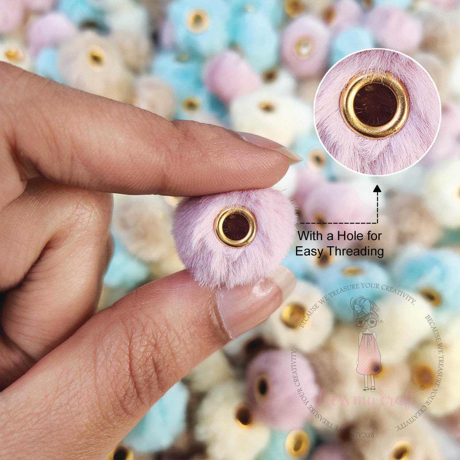 Bead Pom Poms With Hole - Assorted Color