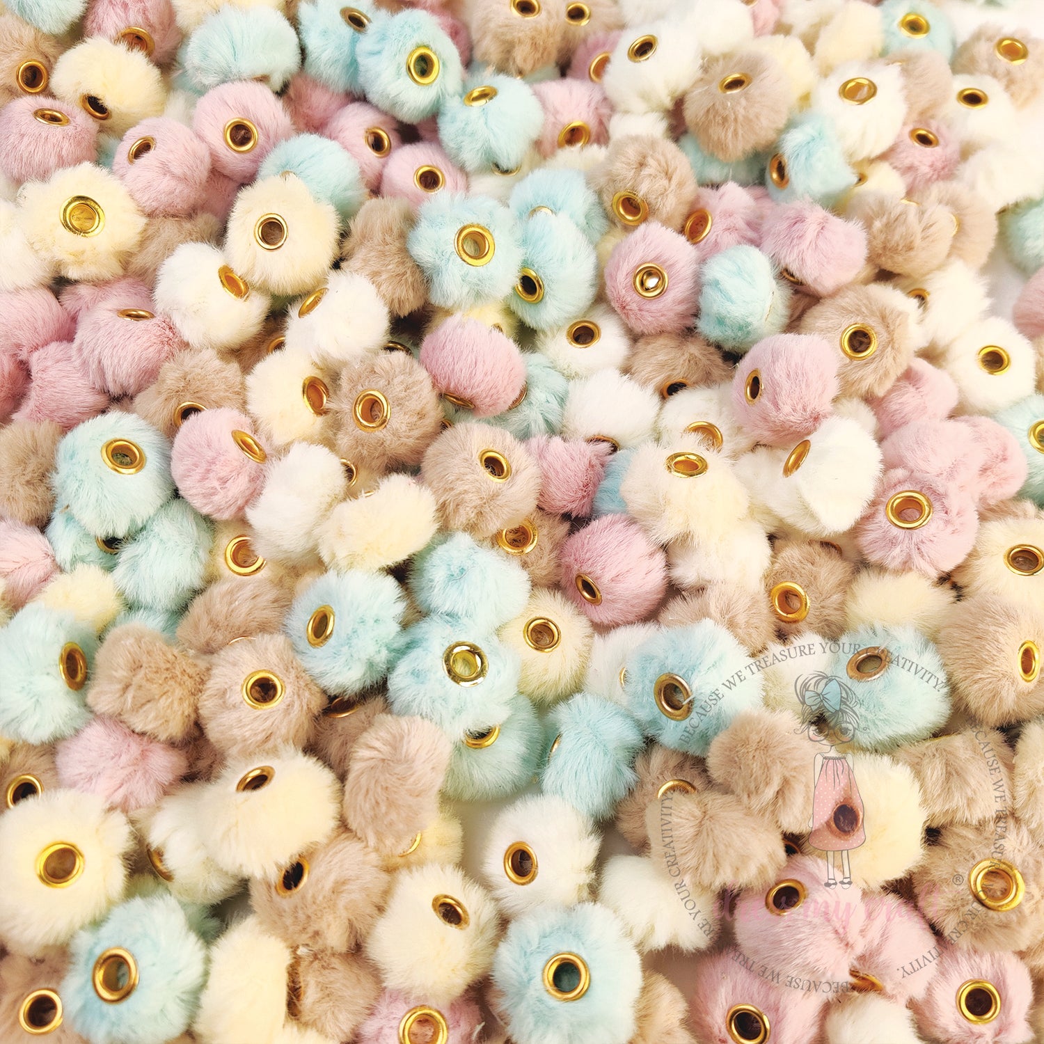 Bead Pom Poms With Hole - Assorted Color