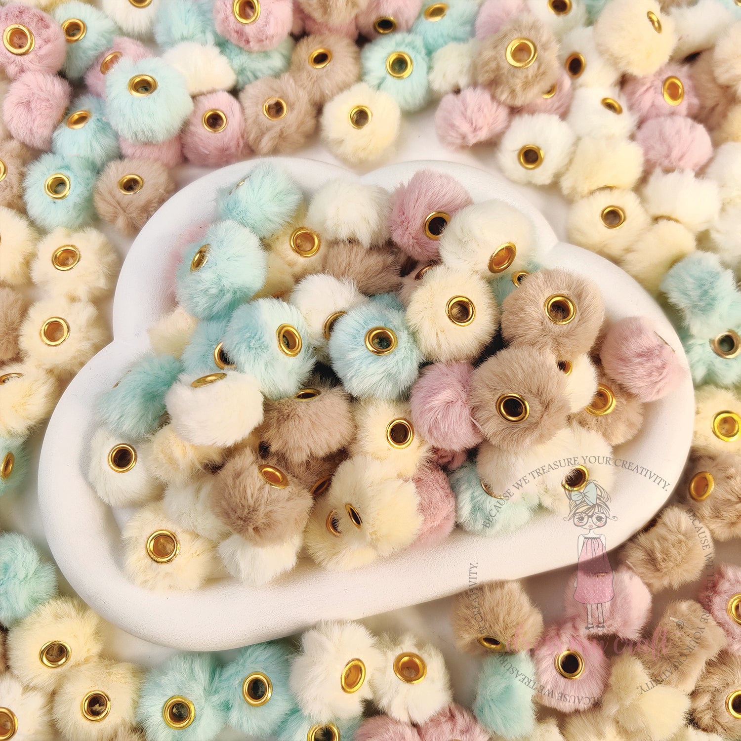 Bead Pom Poms With Hole - Assorted Color