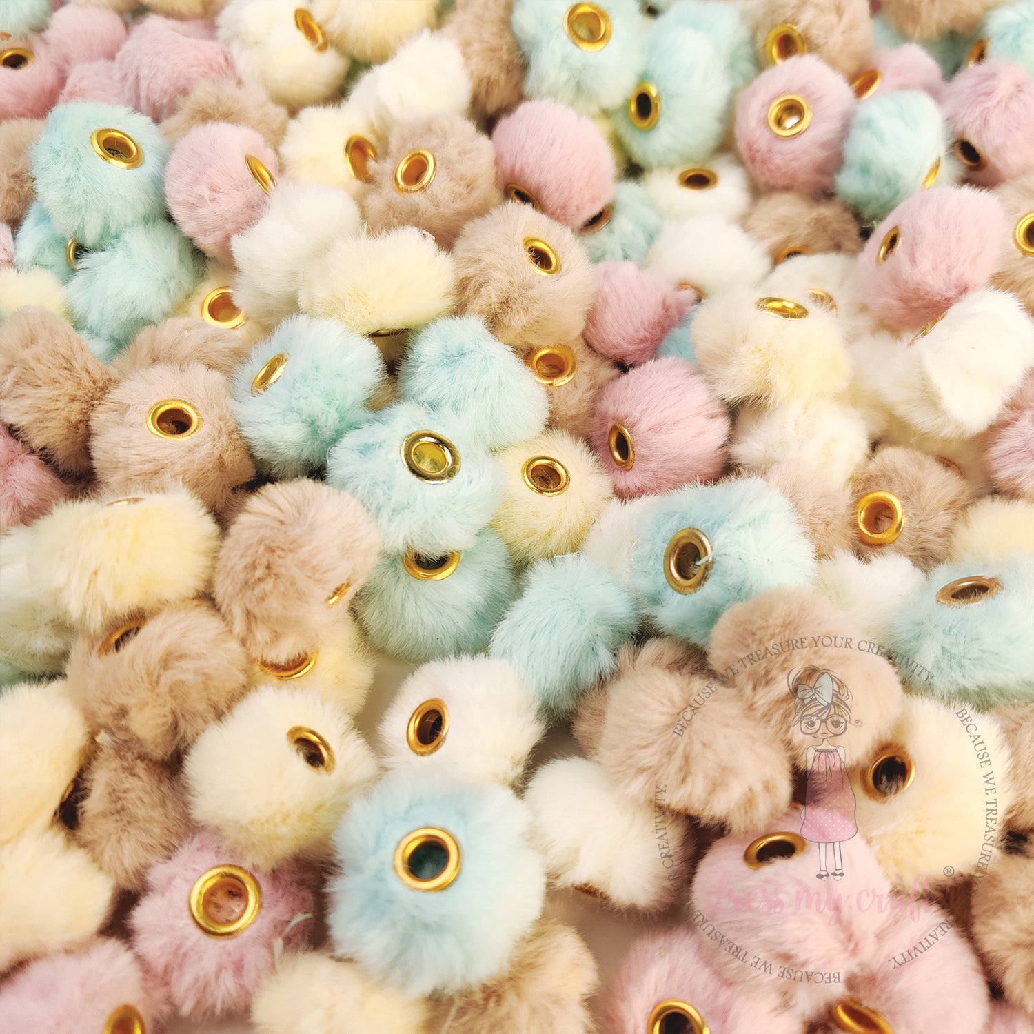 Bead Pom Poms With Hole - Assorted Color